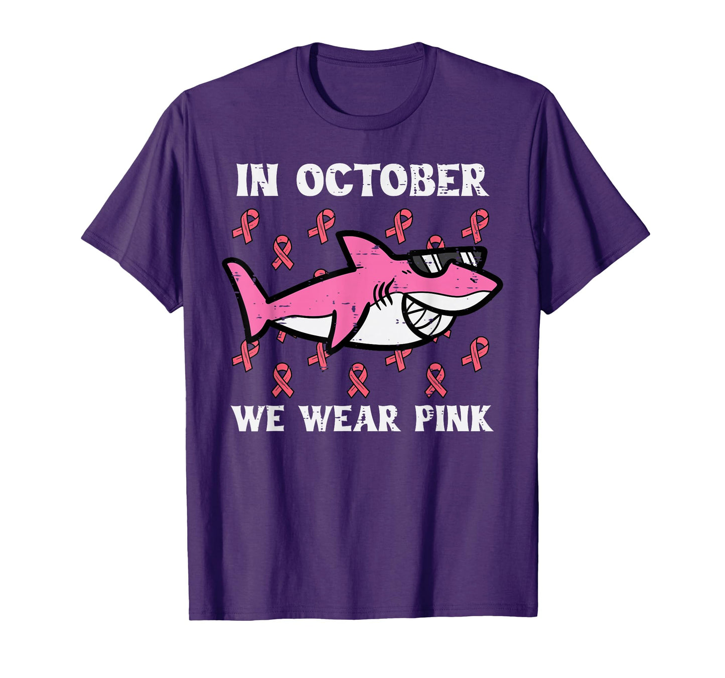 October We Wear Pink Shark Breast Cancer Awareness Boys Kids T-Shirt