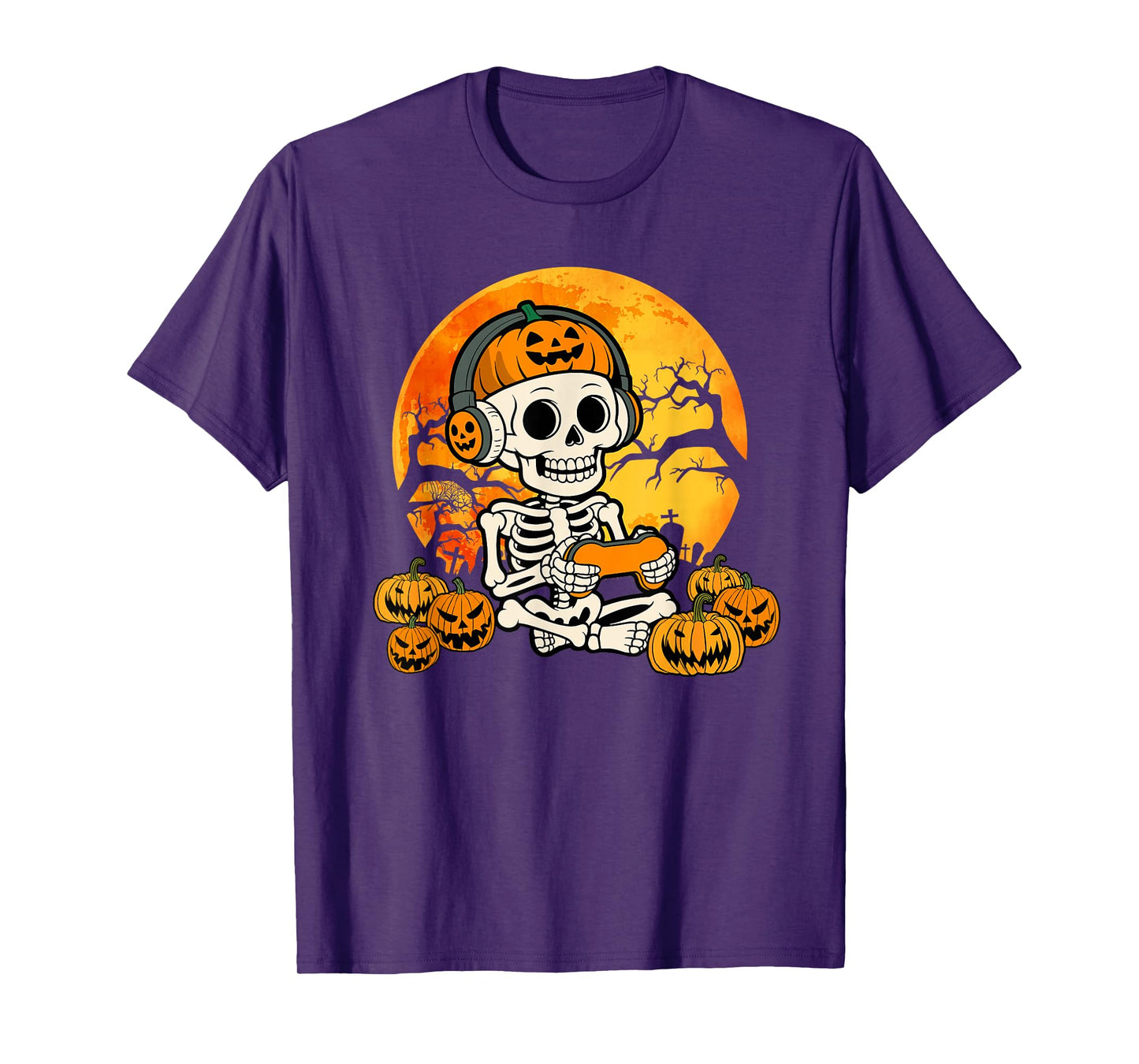 Gamer Spooky Skeleton Gaming Video Games Halloween Boys T-Shirt
