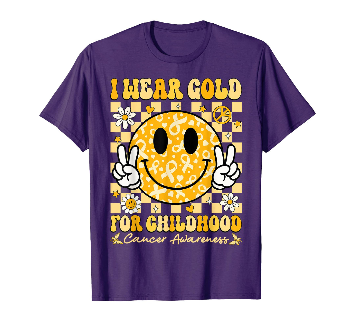 Retro I Wear Gold for Childhood Cancer Awareness Gold Ribbon T-Shirt