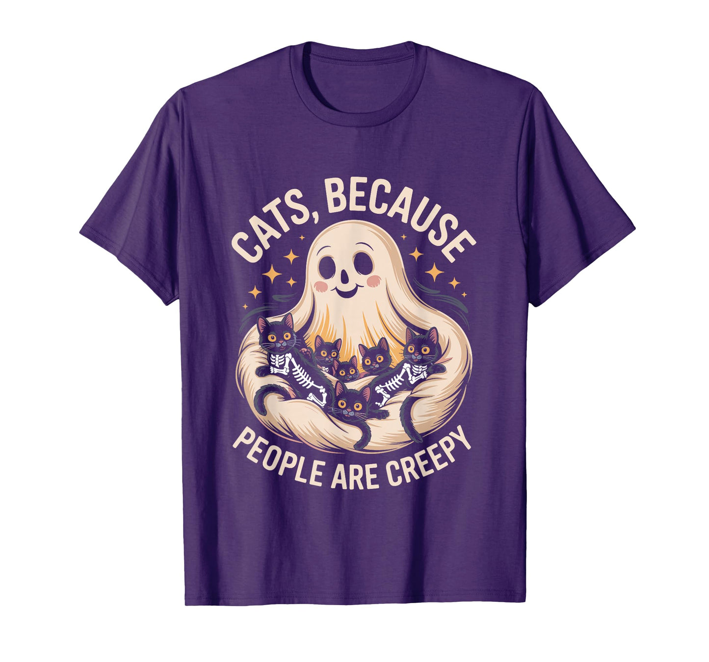 Cats Because People are Creepy Halloween Ghost Skeleton Cats T-Shirt