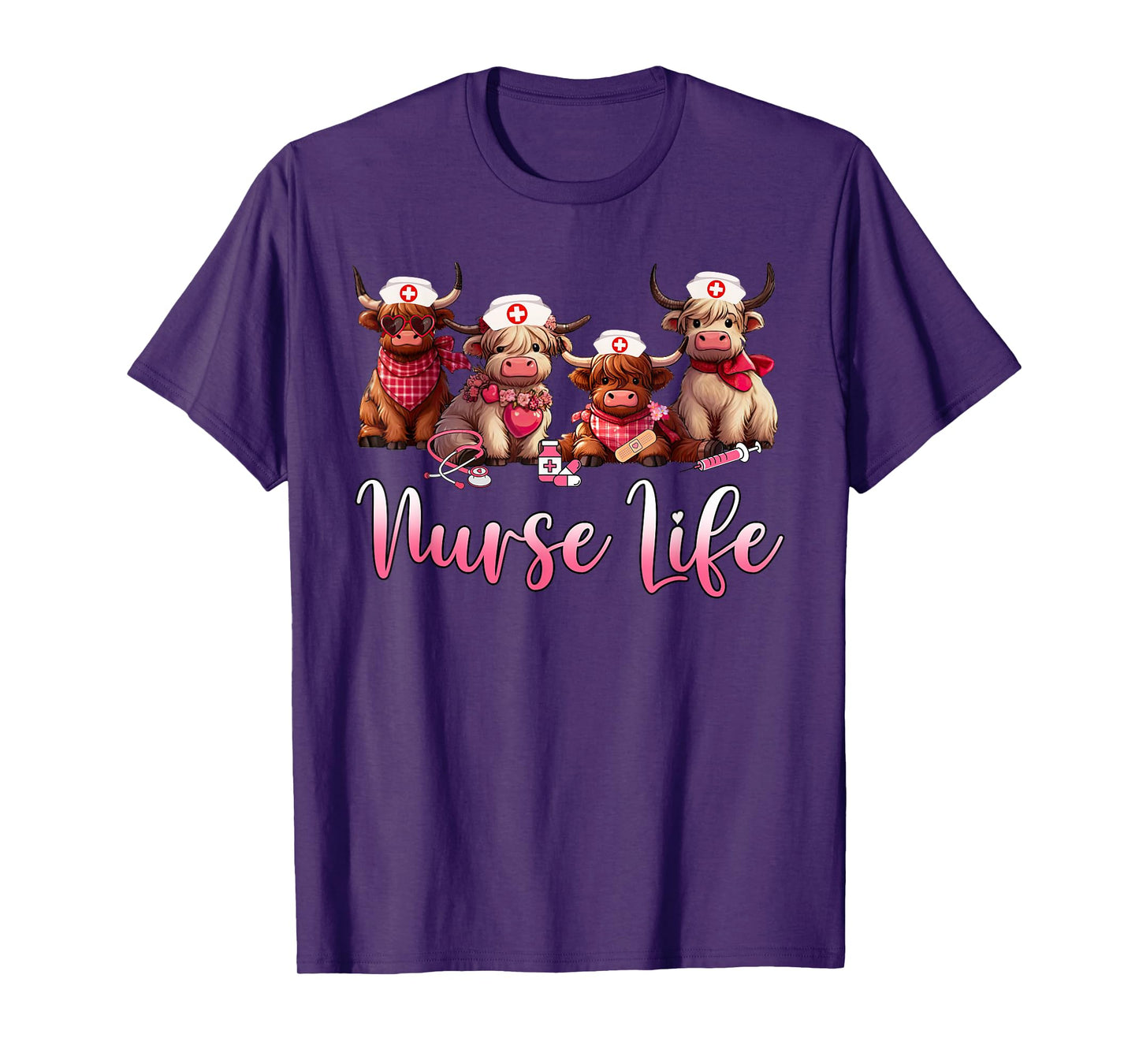 Cute Highland Cow Nurse Life Nursing Farm Animal Lover T-Shirt