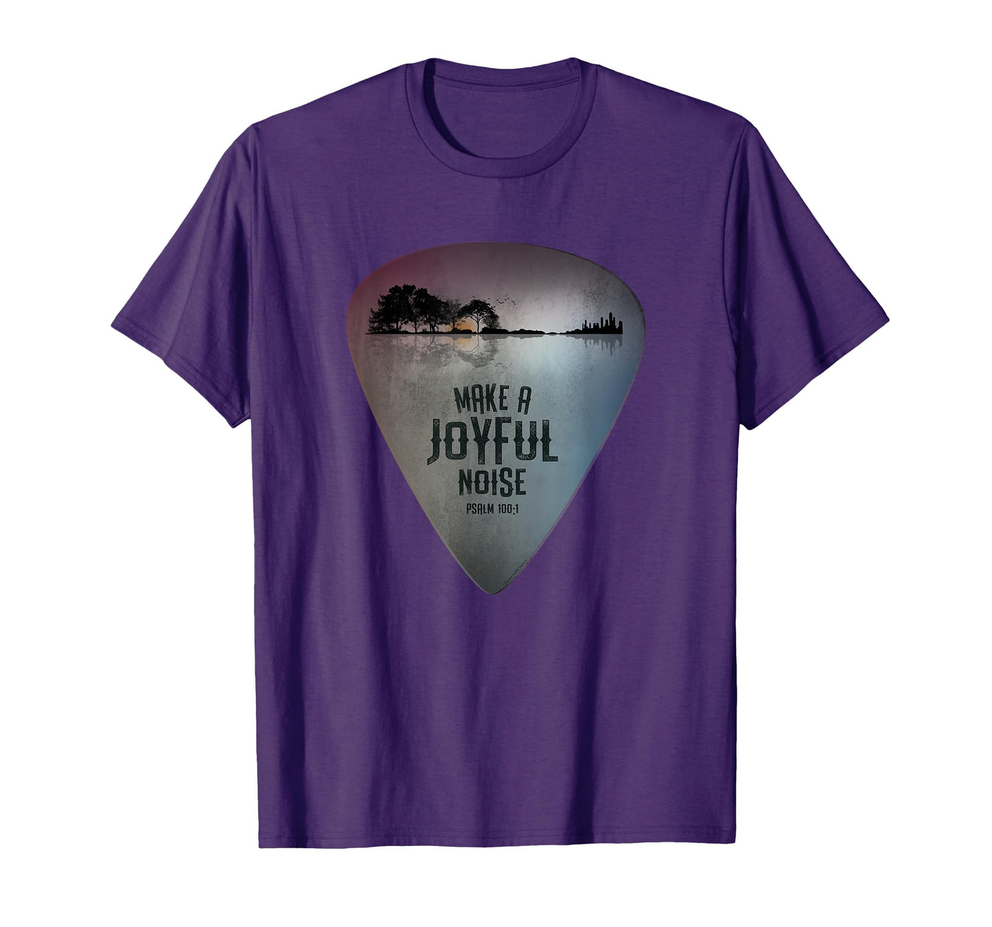 Guitar Lake Reflections Make a Joyful Noise Bible Verse T-Shirt