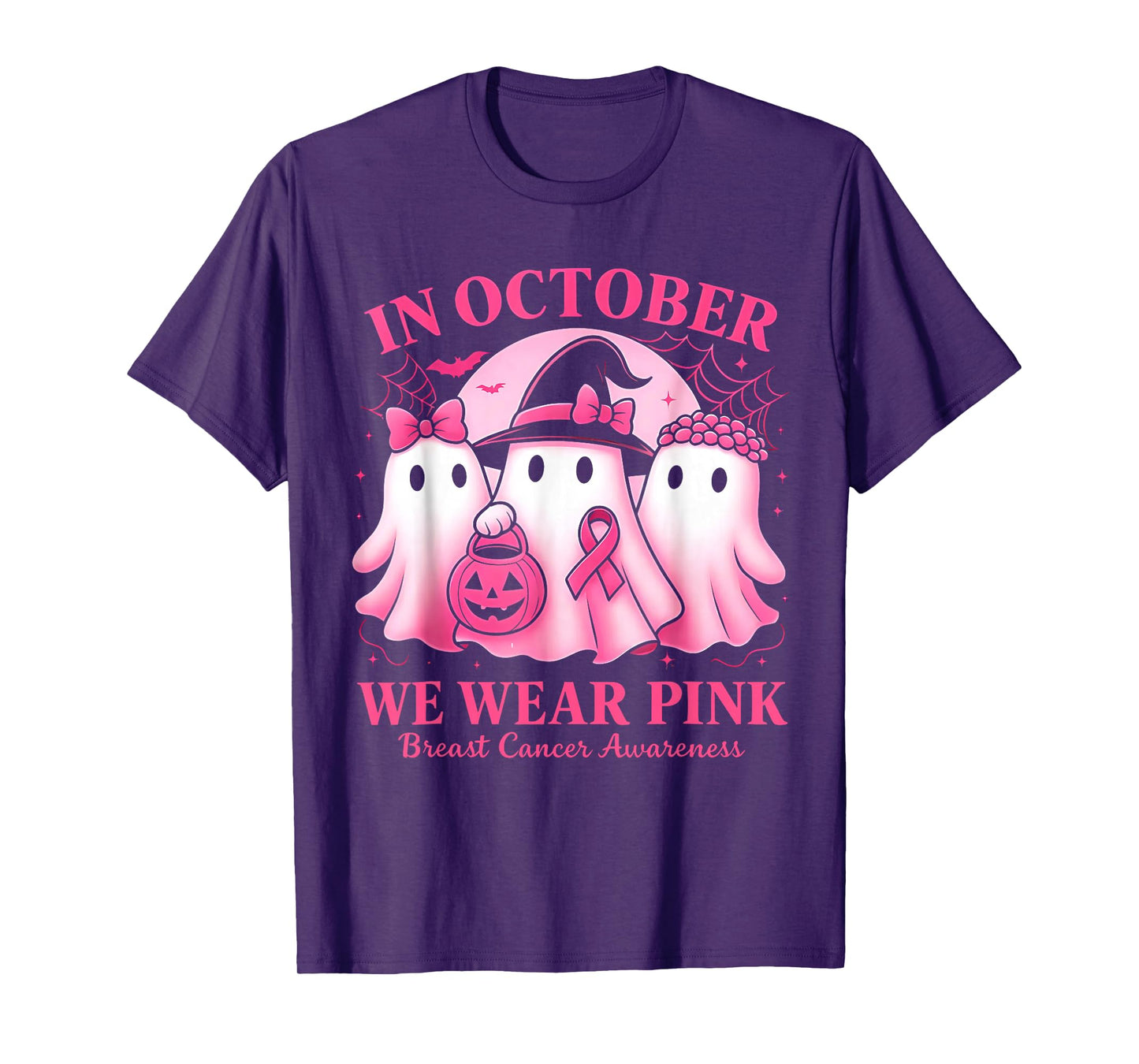 in October We Wear Pink Ghost Trio Breast Cancer Awareness T-Shirt