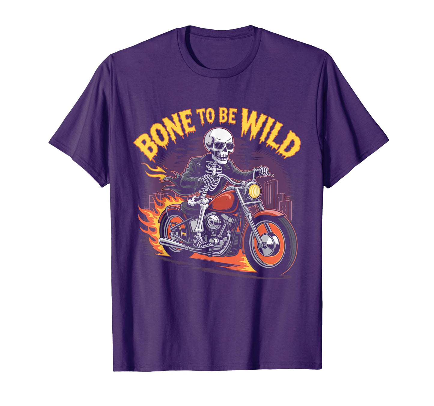 Bone to Be Wild Skeleton Biker Motorcycle Halloween Design T-Shirt