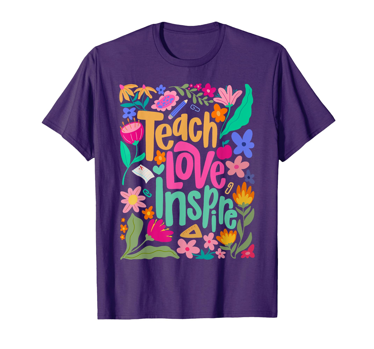 Teach Love Inspire Flower Teacher First Day Back To School T-Shirt
