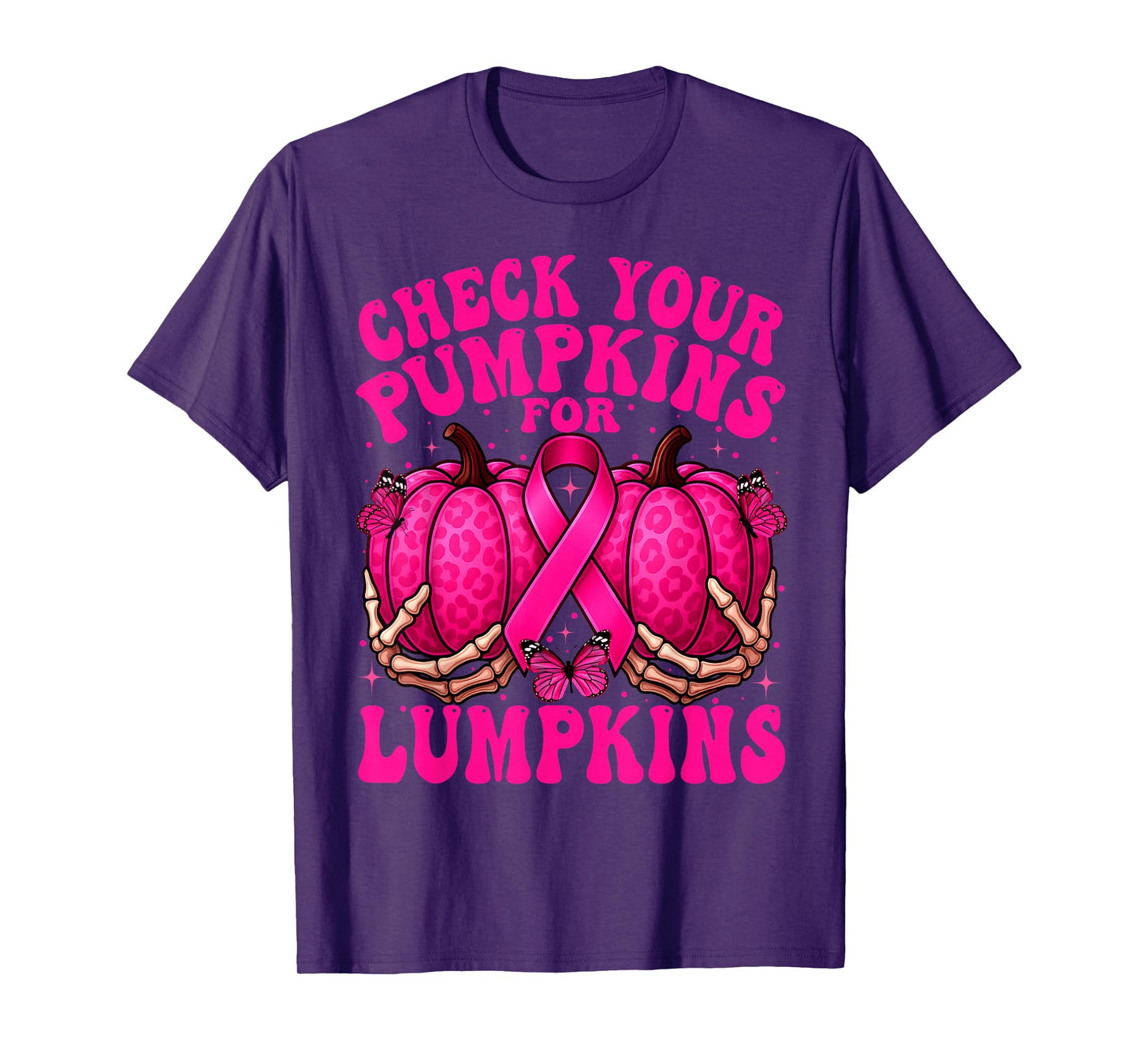 Check Your Pumpkins Breast Cancer Awareness Halloween Women T-Shirt