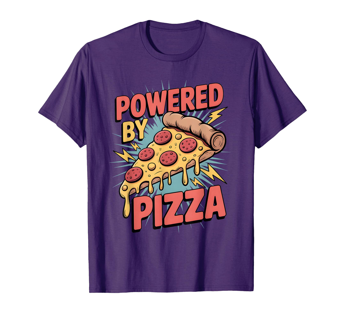 Powered by Pizza Funny Retro Food Lover Energy Vibes T-Shirt