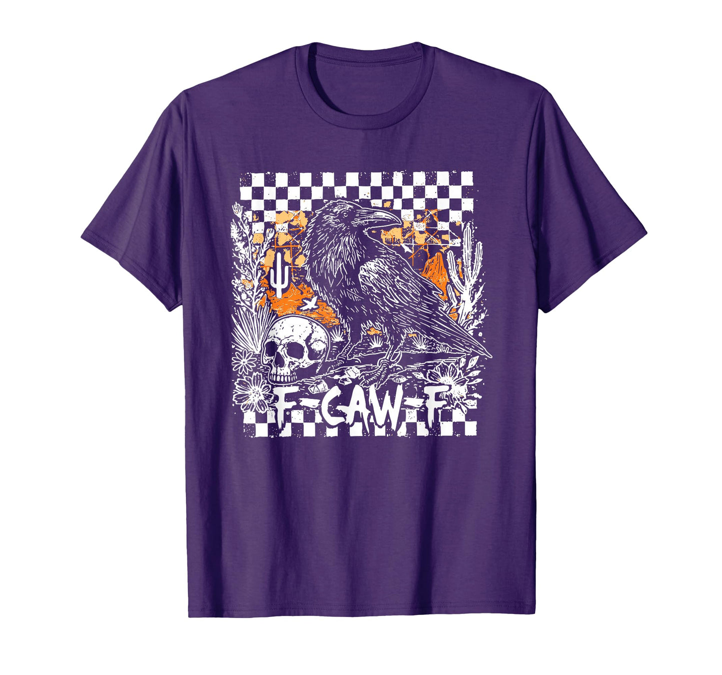 F-Caw-F Retro Checkered, Retro Raven Halloween Crow T-Shirt
