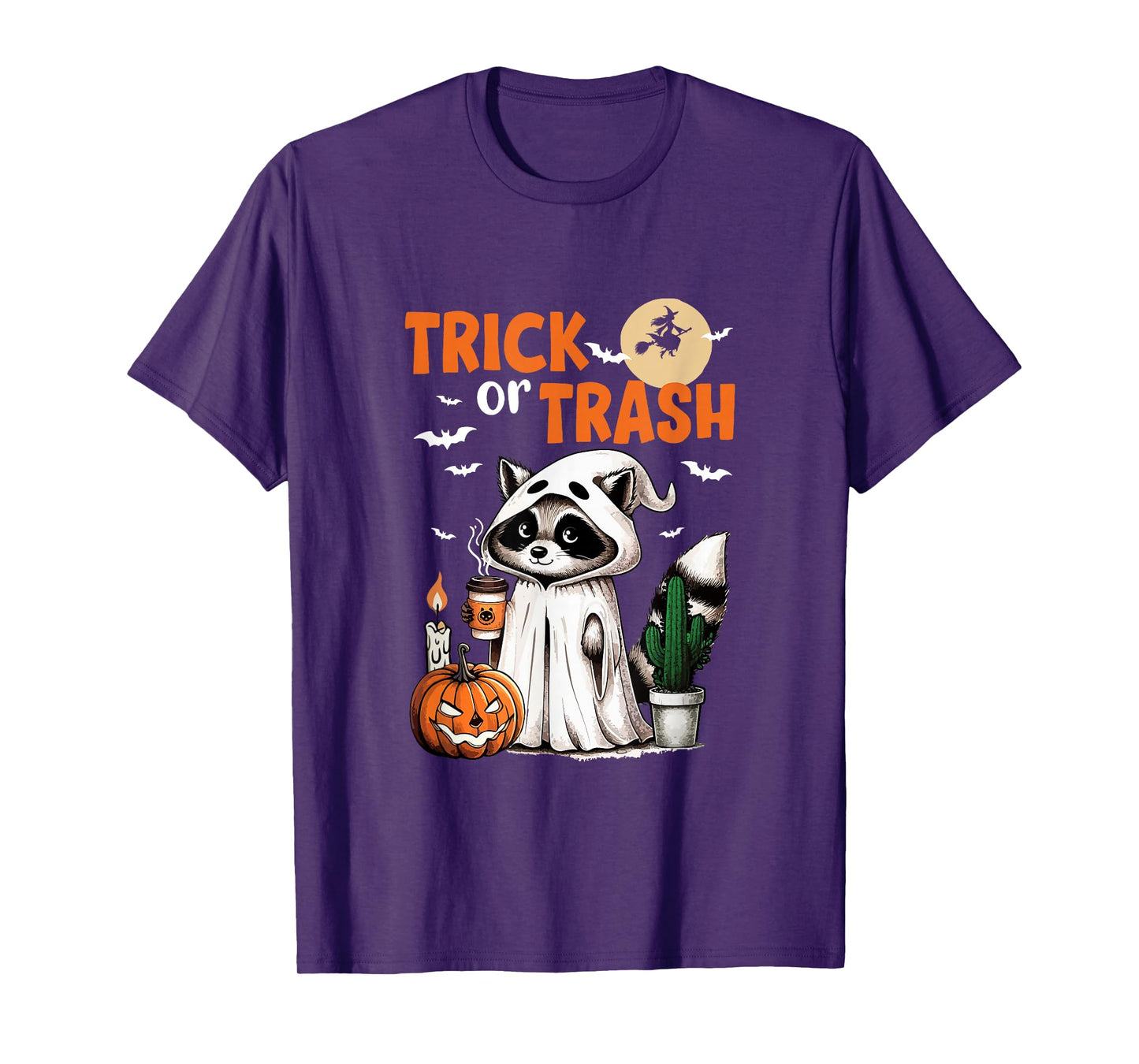 Trick Or Treat Joke Trash Halloween Raccoon Drinking Coffee T-Shirt
