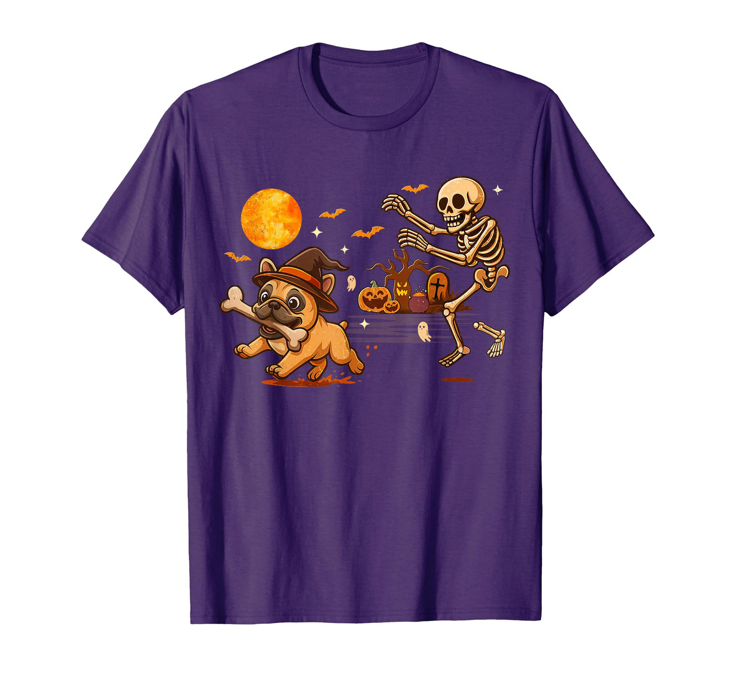 Funny Halloween French Bulldog Skeleton Spooky Season T-Shirt