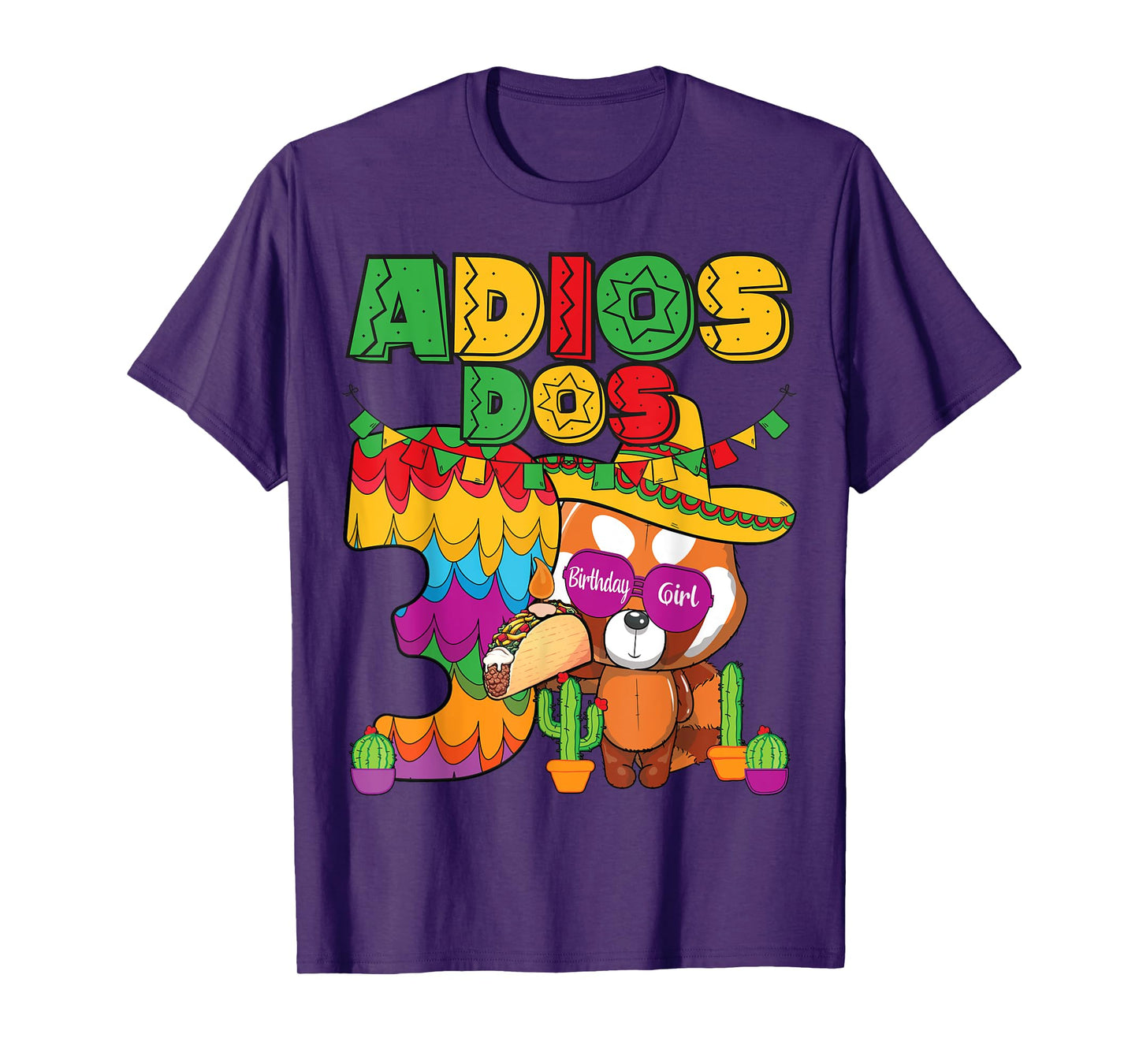 Adios Dos 3 Year Old Girls Birthday Mexican Fiesta Theme T-Shirt