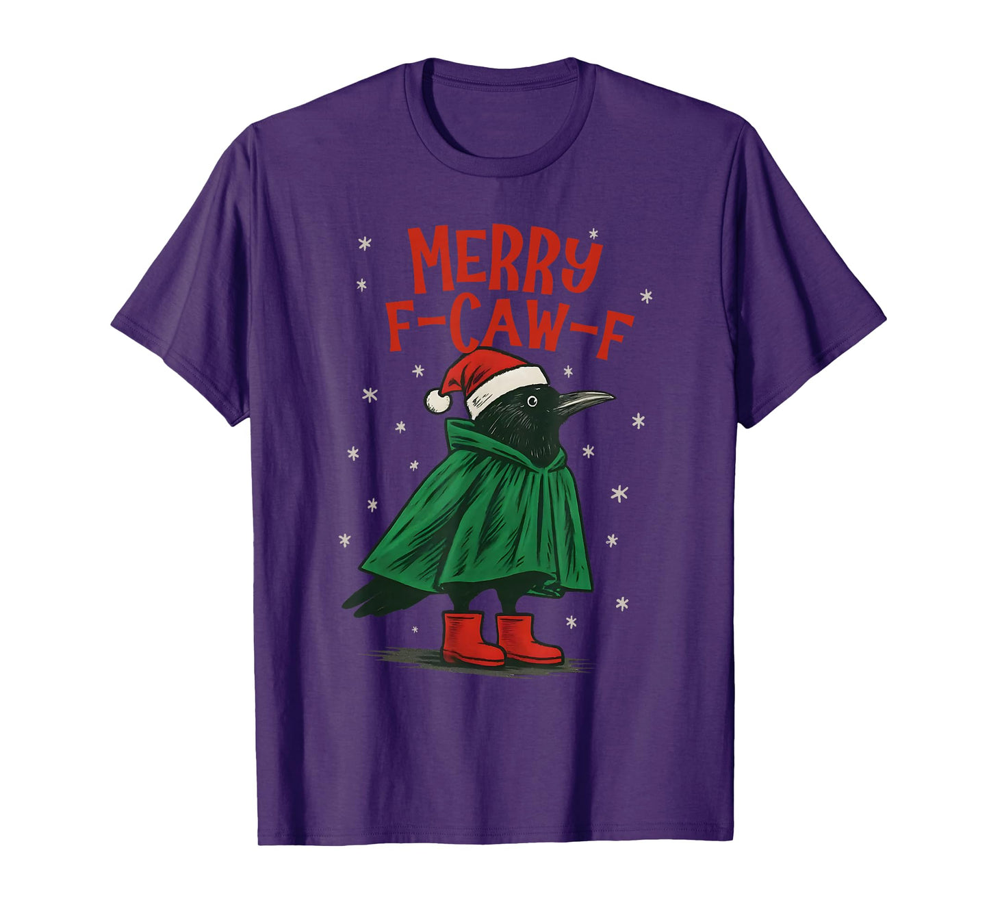 Funny Christmas F-Caw-F Holiday Cute Black Bird Santa Hat T-Shirt