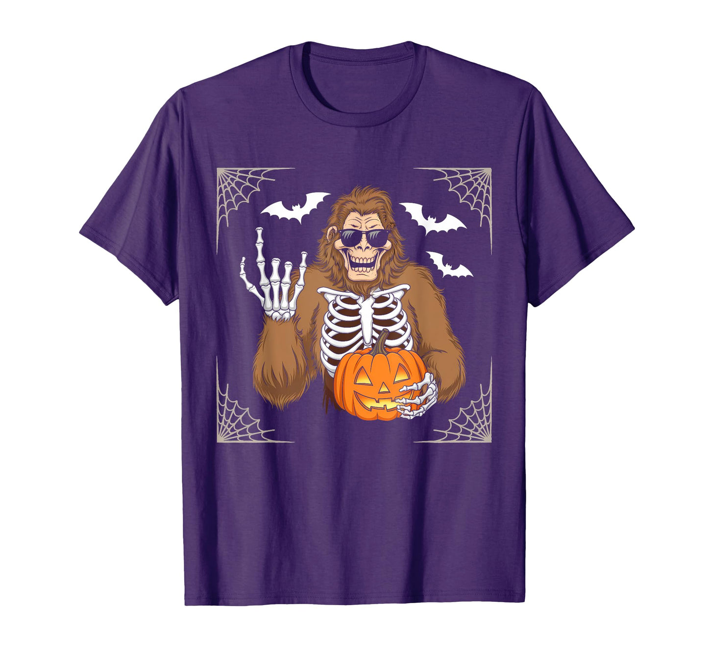 Spooky Bigfoot Jack O Lantern Skeleton Halloween Youths Men T-Shirt