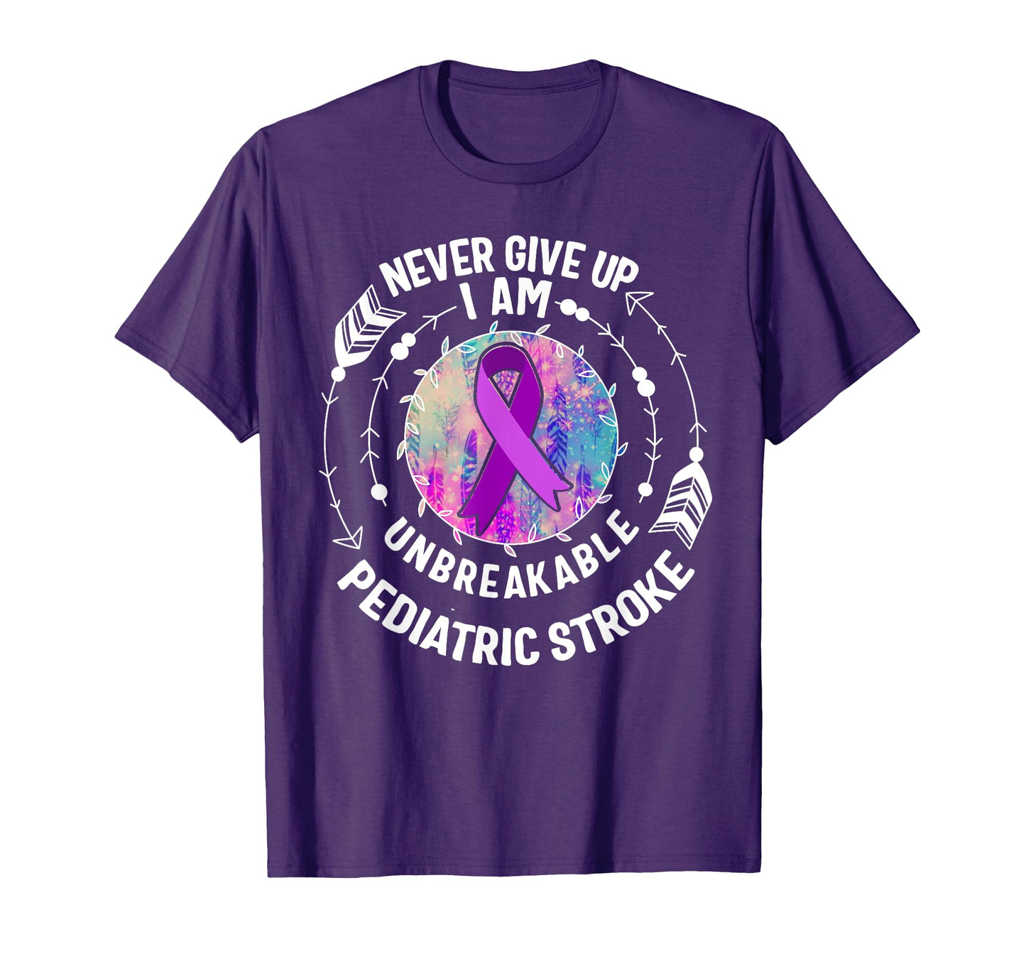 Pediatric Stroke Awareness Purple Ribbon Fight Warrior Kids T-Shirt