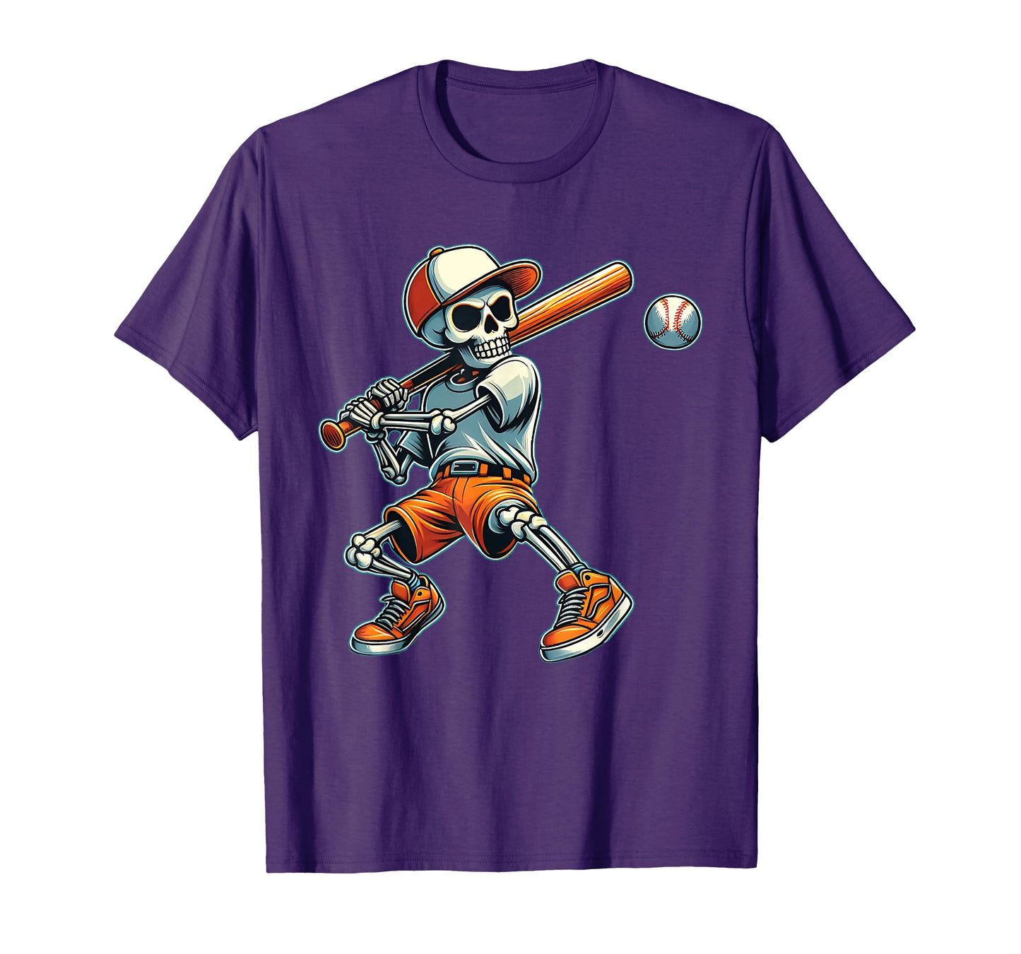 Funny Skeleton Batting Baseball Halloween Boys Men Kids Tees T-Shirt