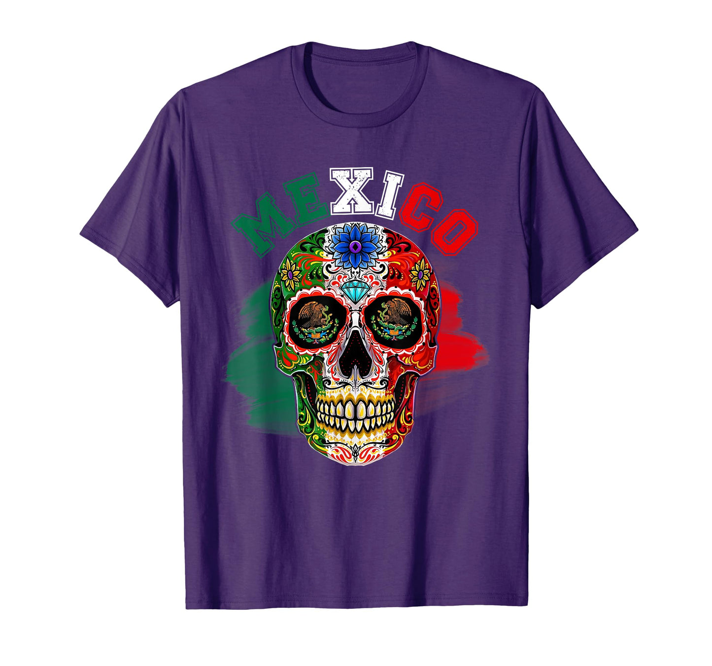 Mexico Sugar Skull Mexican Flag Independence Day Hispanic T-Shirt