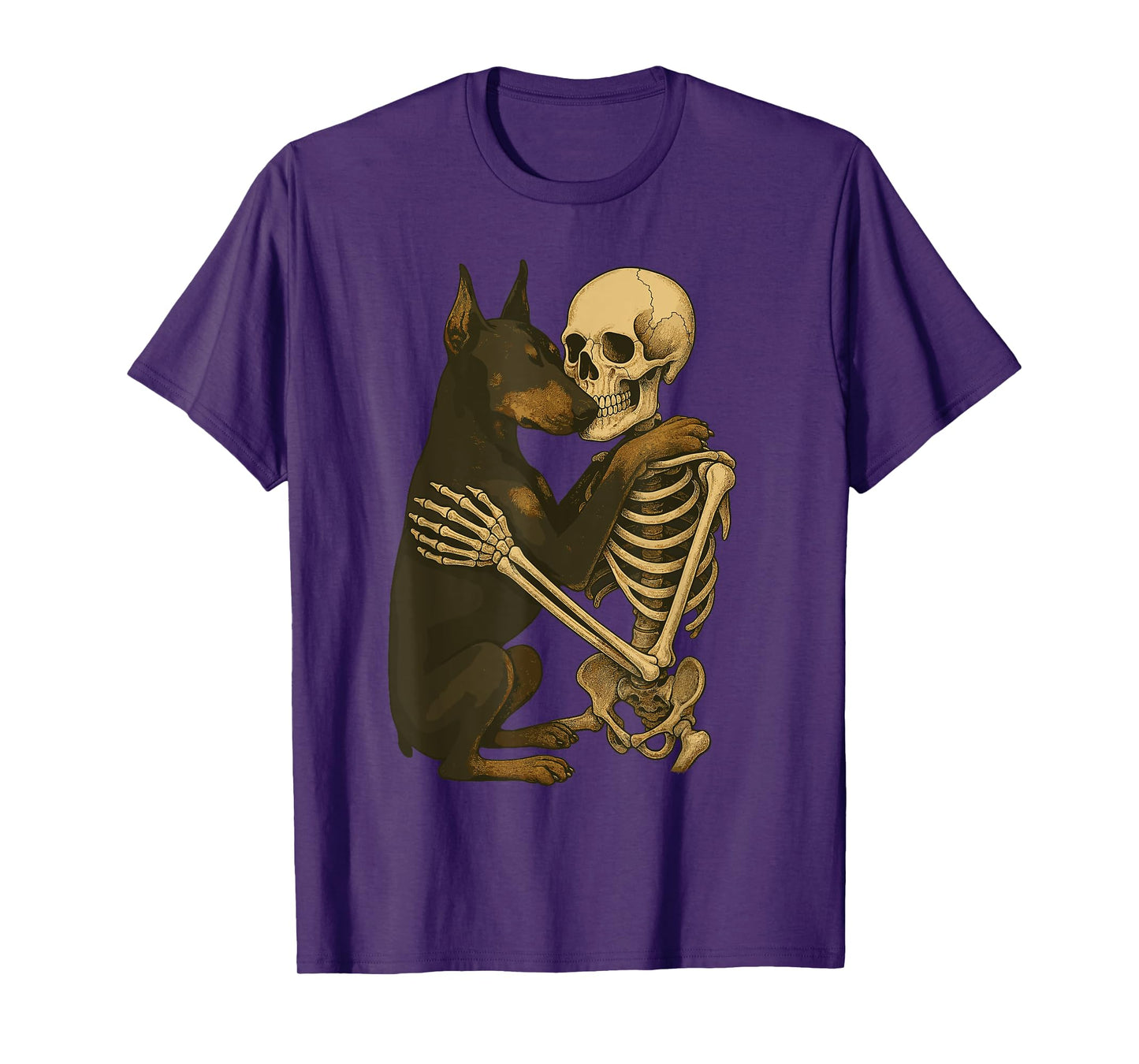 Skeleton Hugging Doberman Pinscher T-Shirt