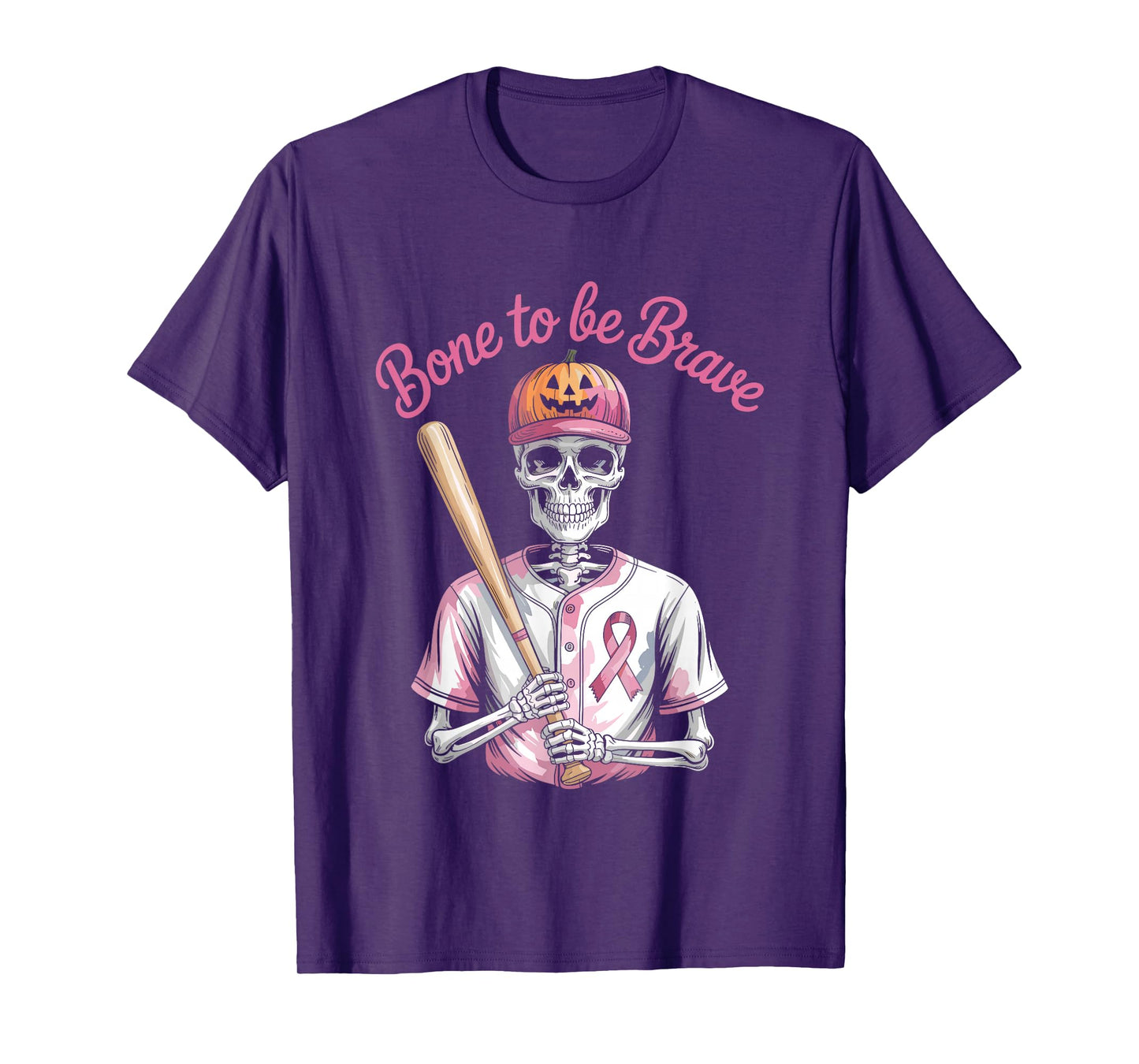 Baseball Skeleton Fighter Halloween Breast Cancer Awareness T-Shirt