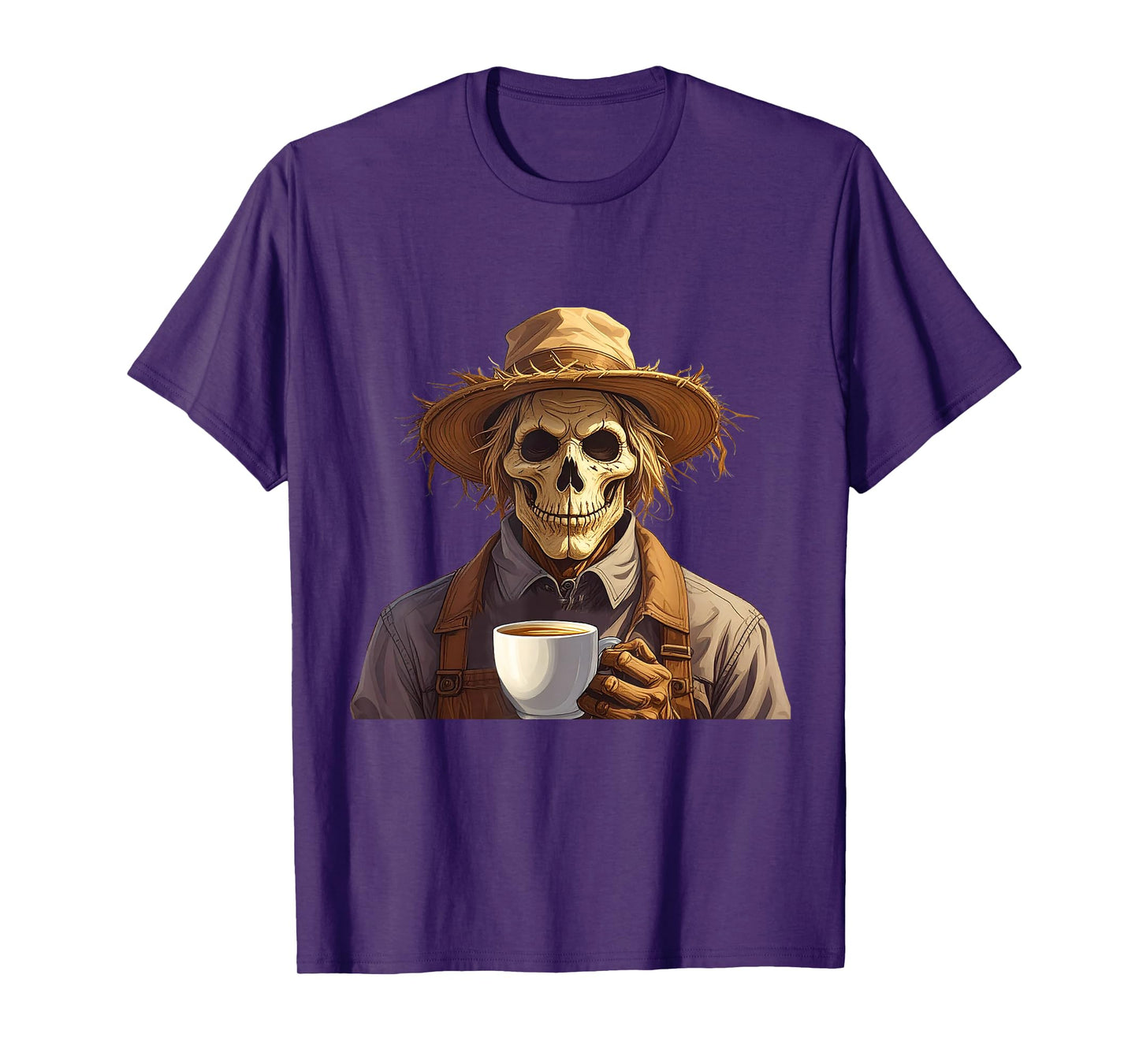 Scary Spooky Skeleton Scarecrow Coffee Lover Halloween Goth T-Shirt