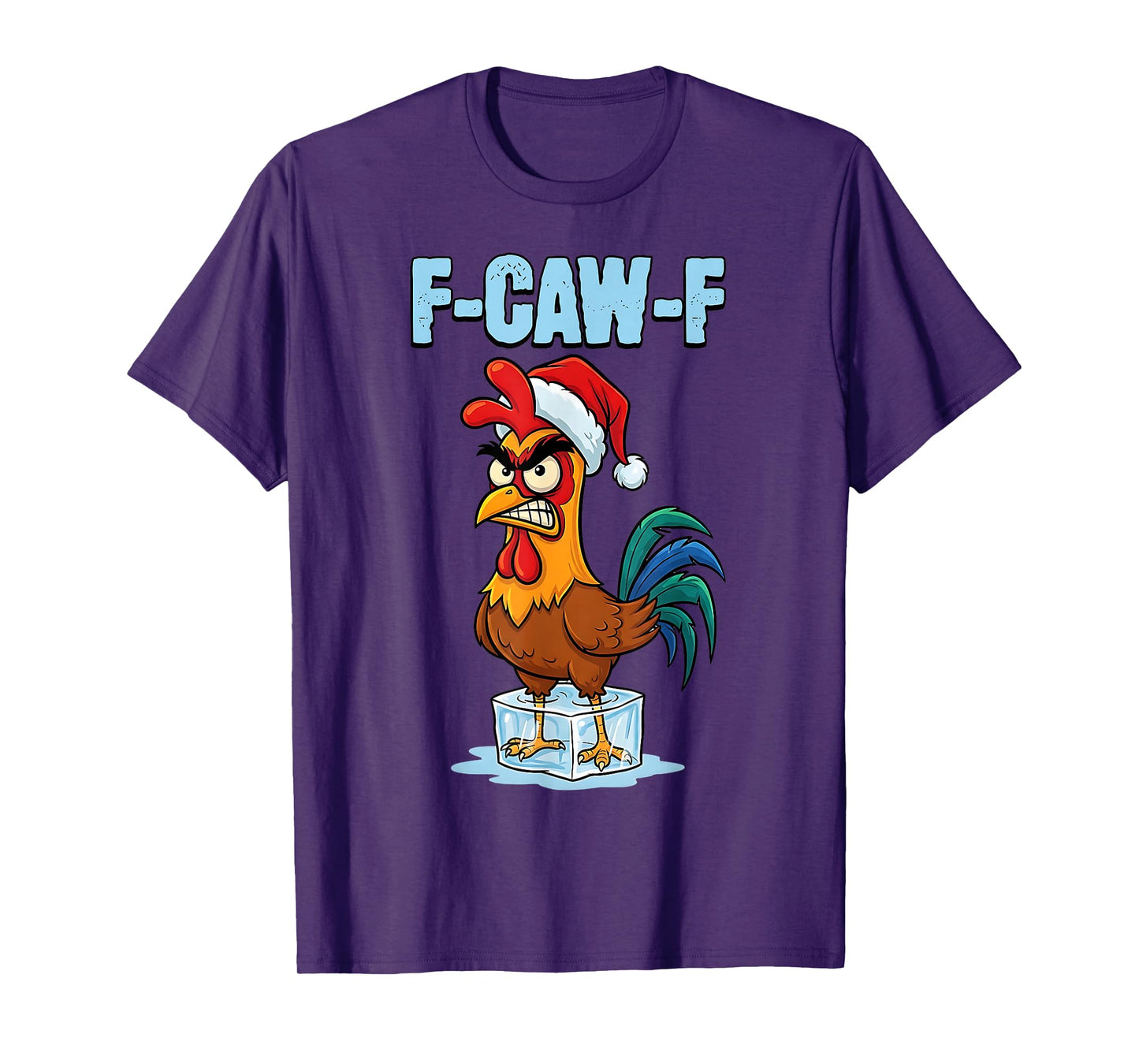 Funny Chicken Xmas F-CAW-F Rooster Meme Christmas Santa Hat T-Shirt