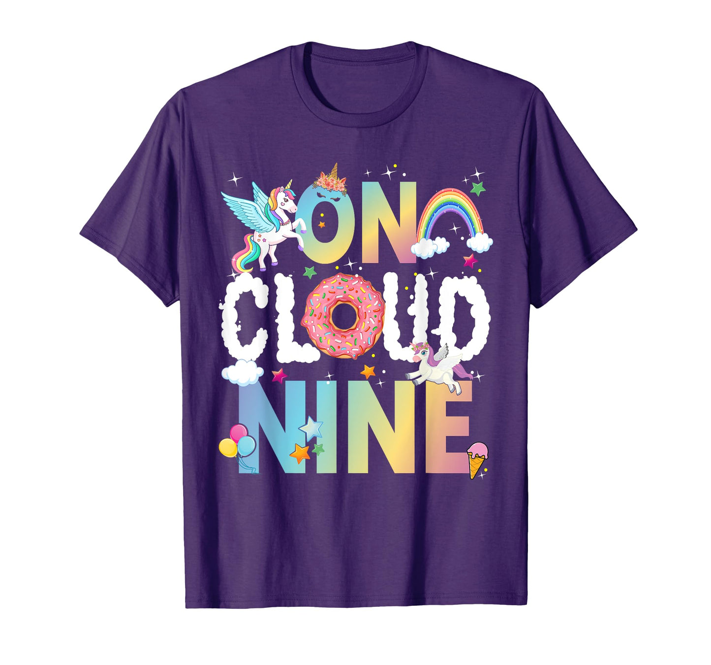 Retro On Cloud Nine Flower Happy 9th Birthday 9 Years Old T-Shirt