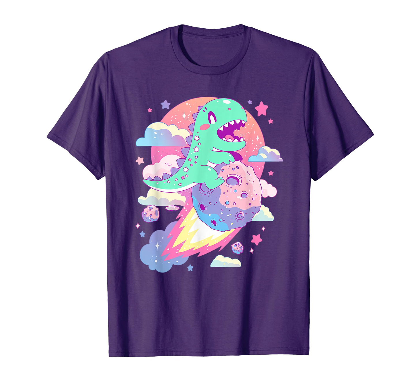 Kawaii Pastel Goth Creepy Cute Chibi Dinosaur on a Comet T-Shirt
