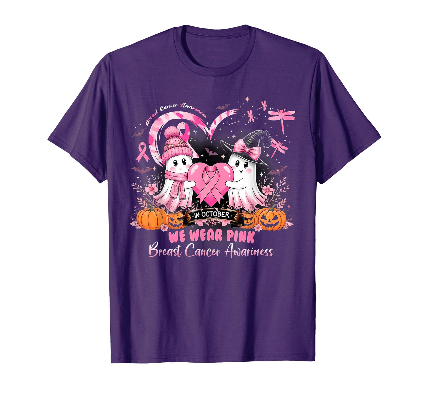 in October We Wear Pink Breast Cancer Dragonflies Awareness T-Shirt