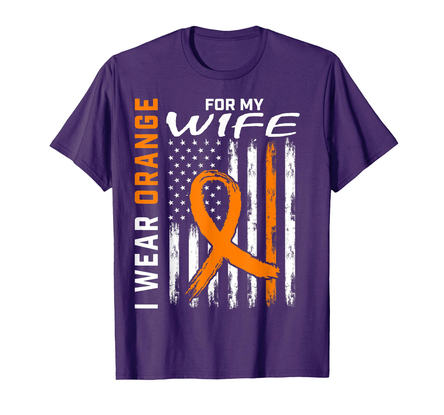 I Wear Orange For My Wife Leukemia Cancer Awareness USA Flag Men T-Shirt