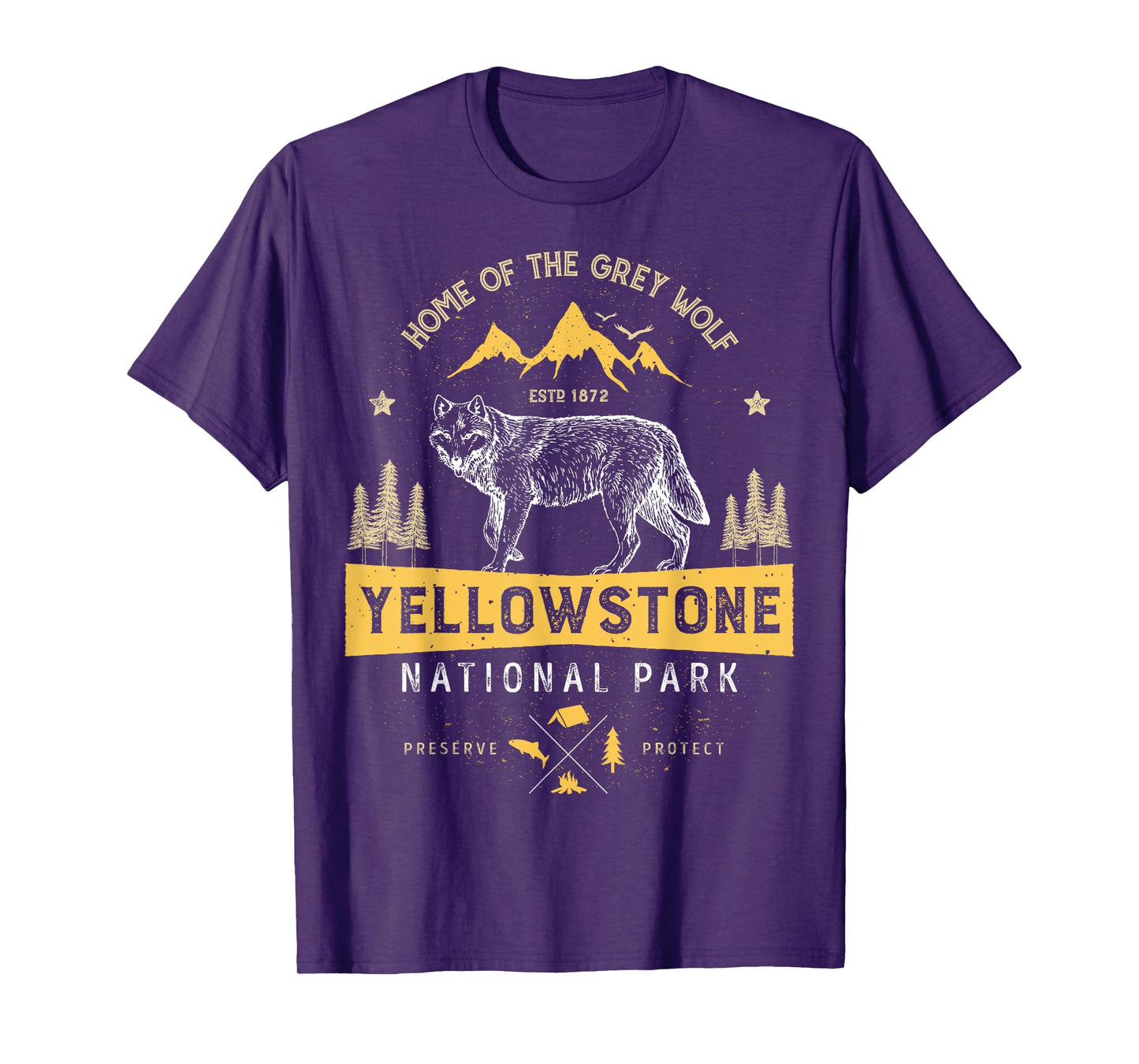 Yellowstone National Park T shirt US Wolf Vintage Men Women T-Shirt