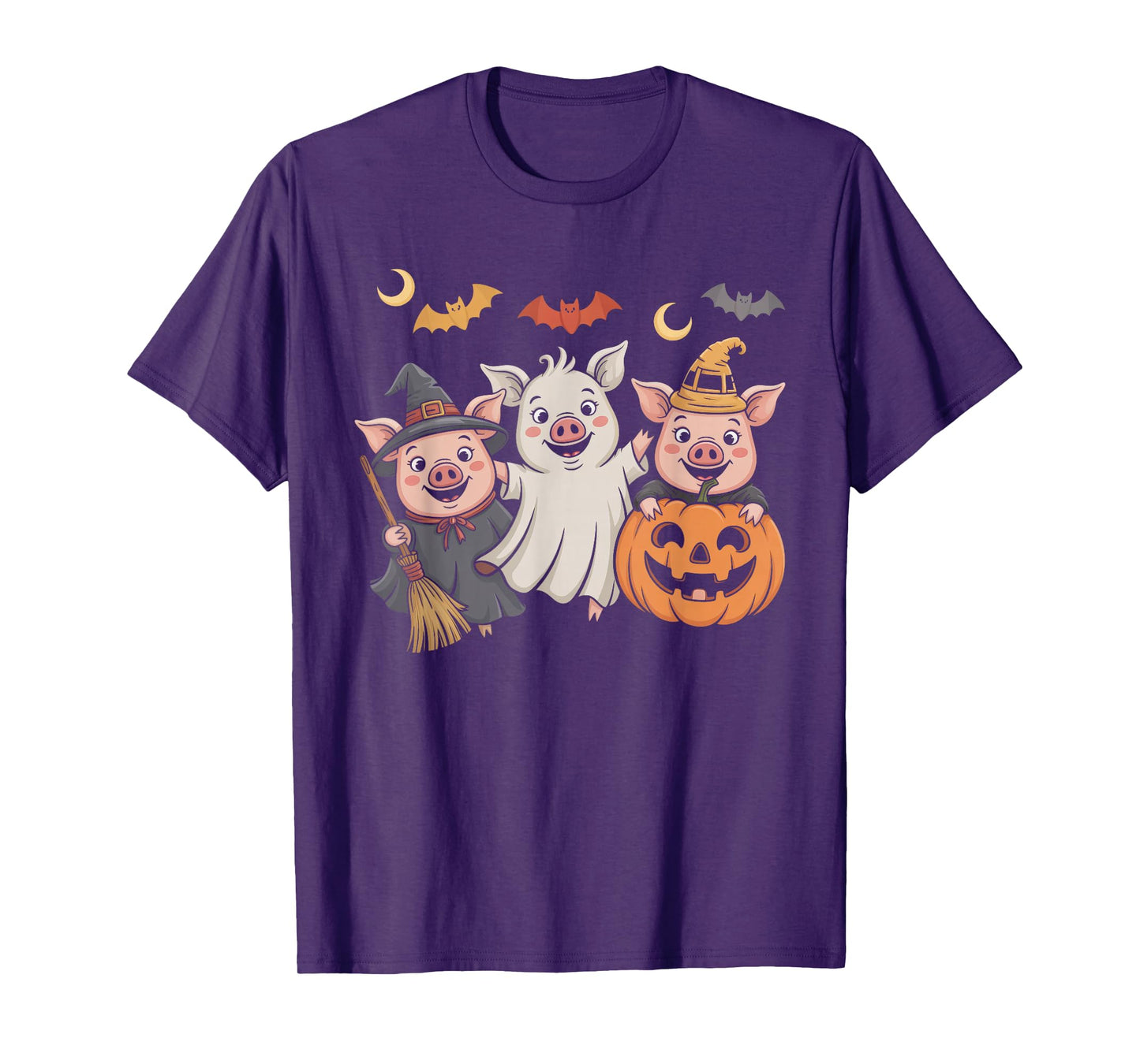 Three Halloween Pigs Cosplay Witch Boo Carved Pumpkin T-Shirt