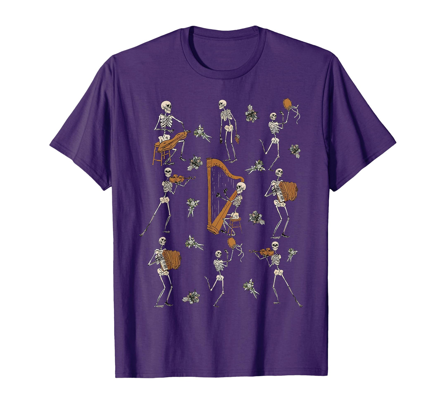 Skeleton Orchestra Halloween Musician Gothic Floral T-Shirt