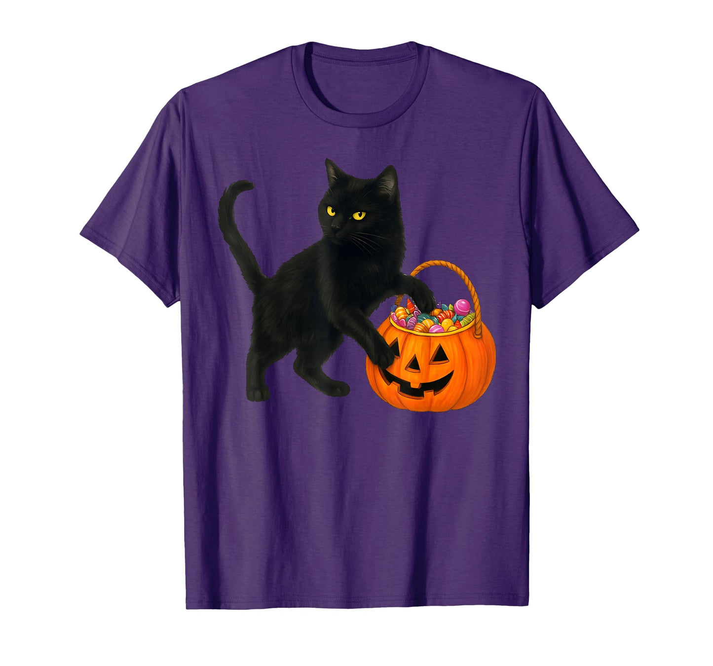 Black Cat & Halloween Candy Basket Men Women Kids Cat Lover T-Shirt