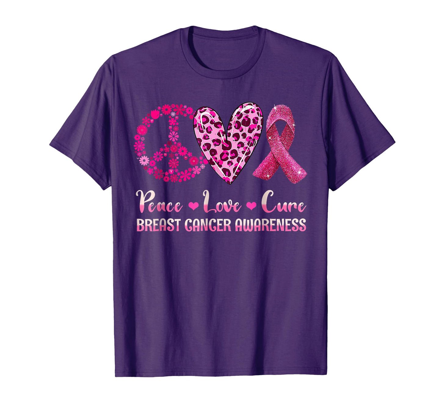 Peace Love Cure Pink Ribbon Breast Cancer Awareness T-Shirt