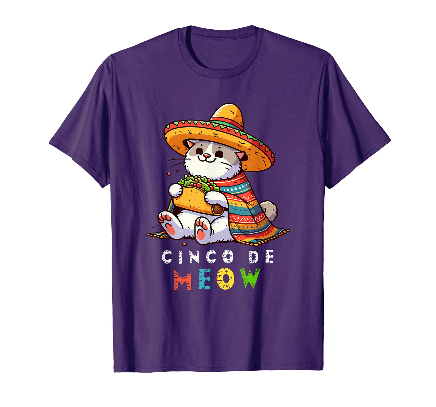 Cinco De Meow with Smiling Cat Taco and Sombrero Men Women Kids T-Shirt