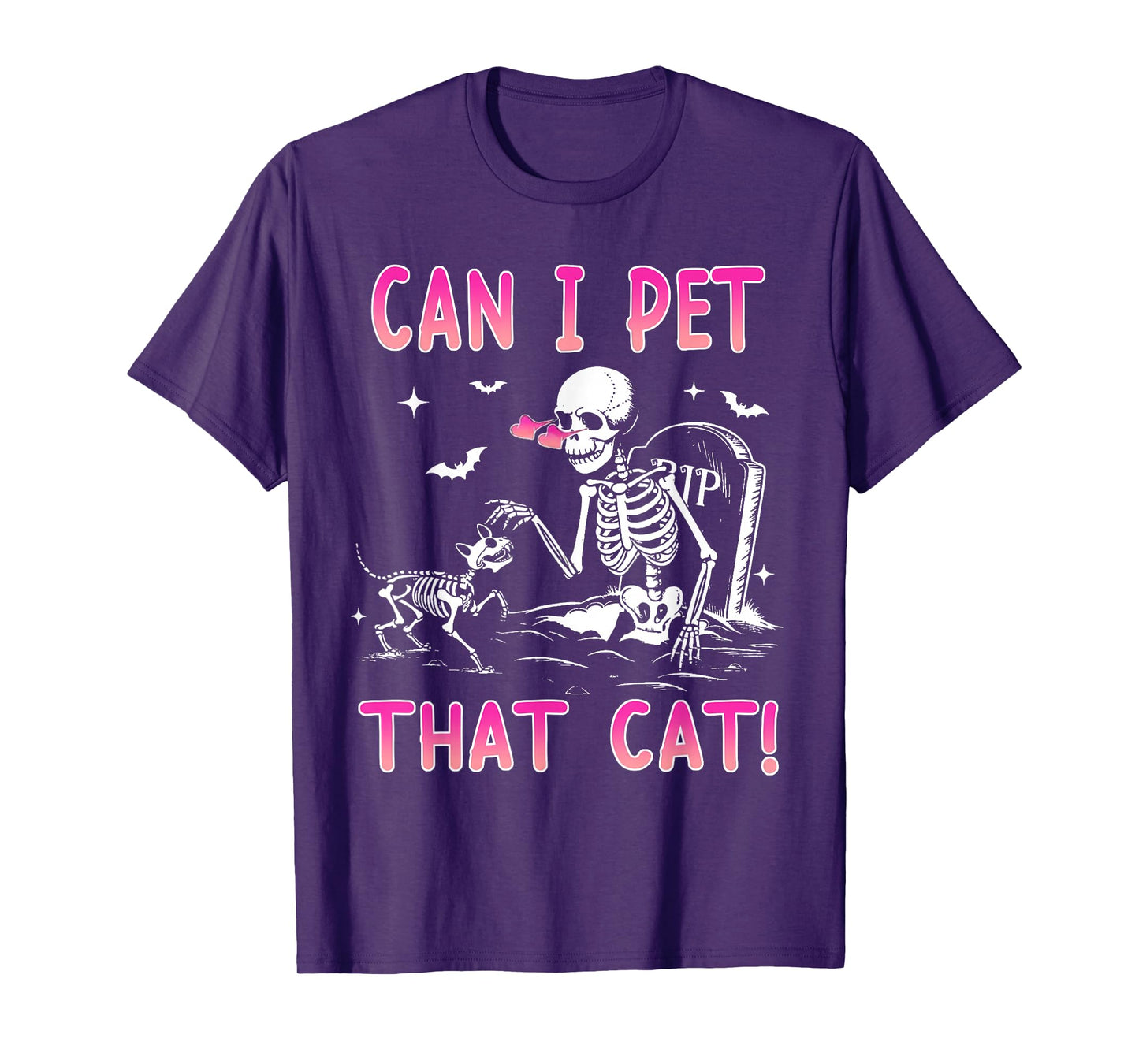 Skeleton Can I Pet That Cat Halloween Cat Mom Cat Lover T-Shirt