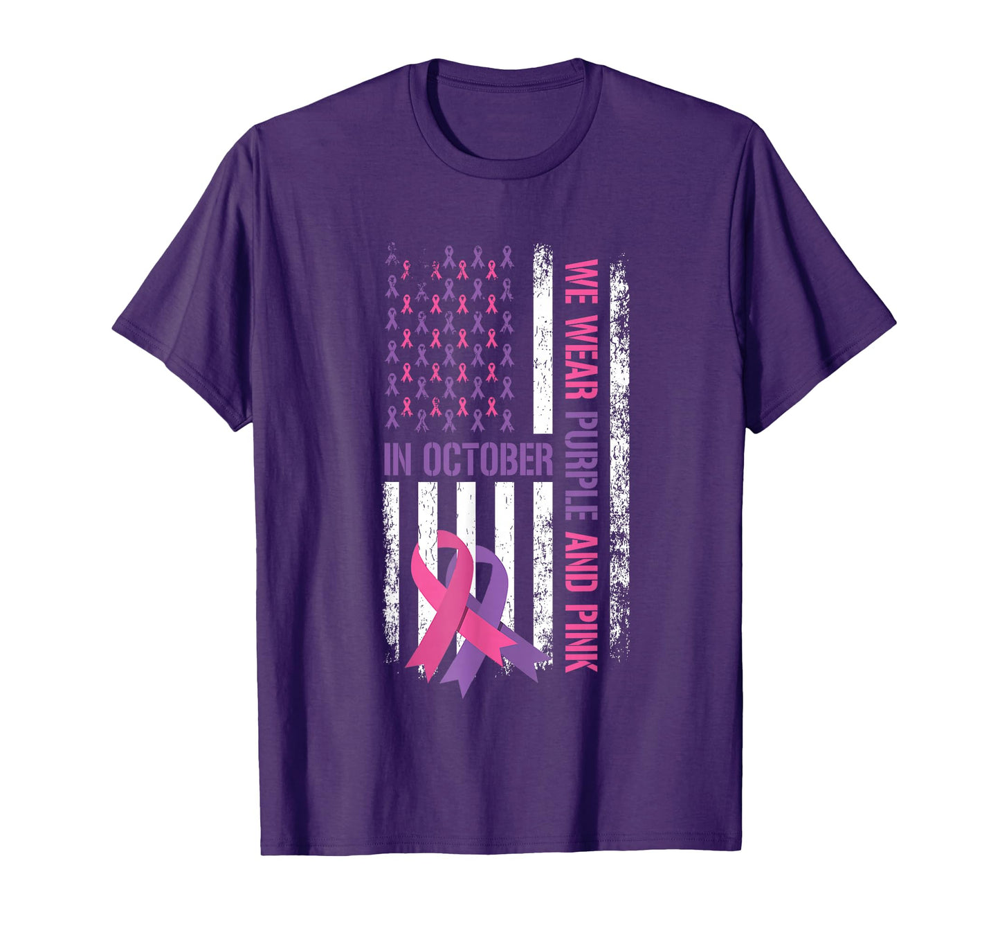 US Flag Breast Cancer and Domestic Violence Awareness T-Shirt