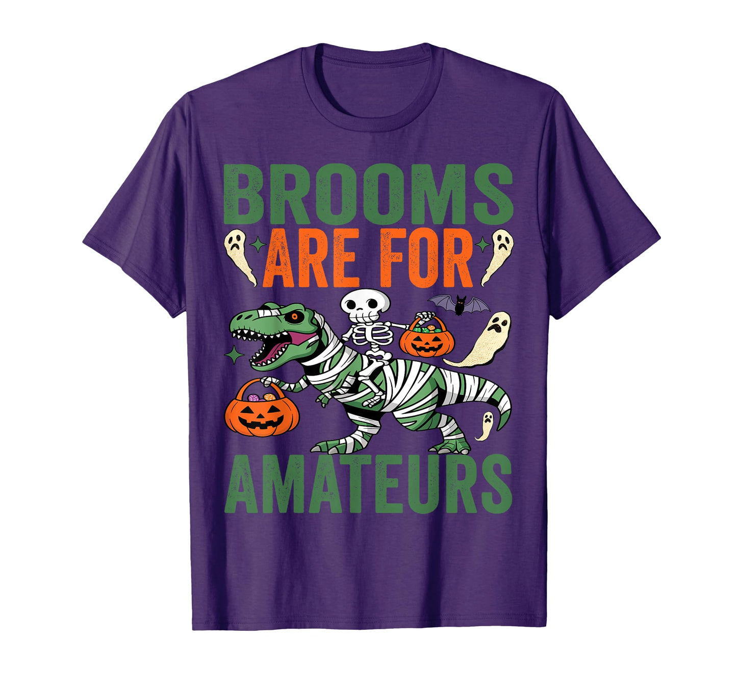 Brooms are for Amateurs Skeleton Riding T-rex Dinosaur Kids T-Shirt