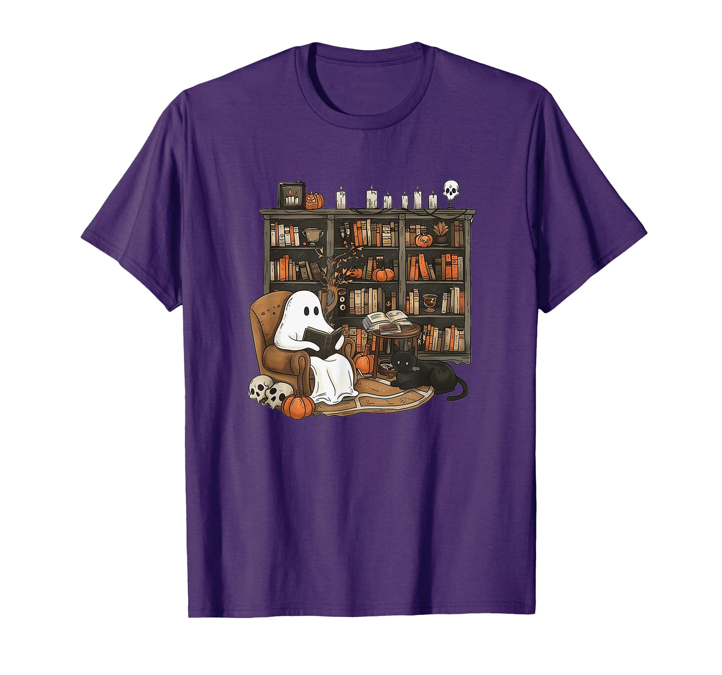 Retro Ghost Reading Books, Librarian Ghost Halloween T-Shirt