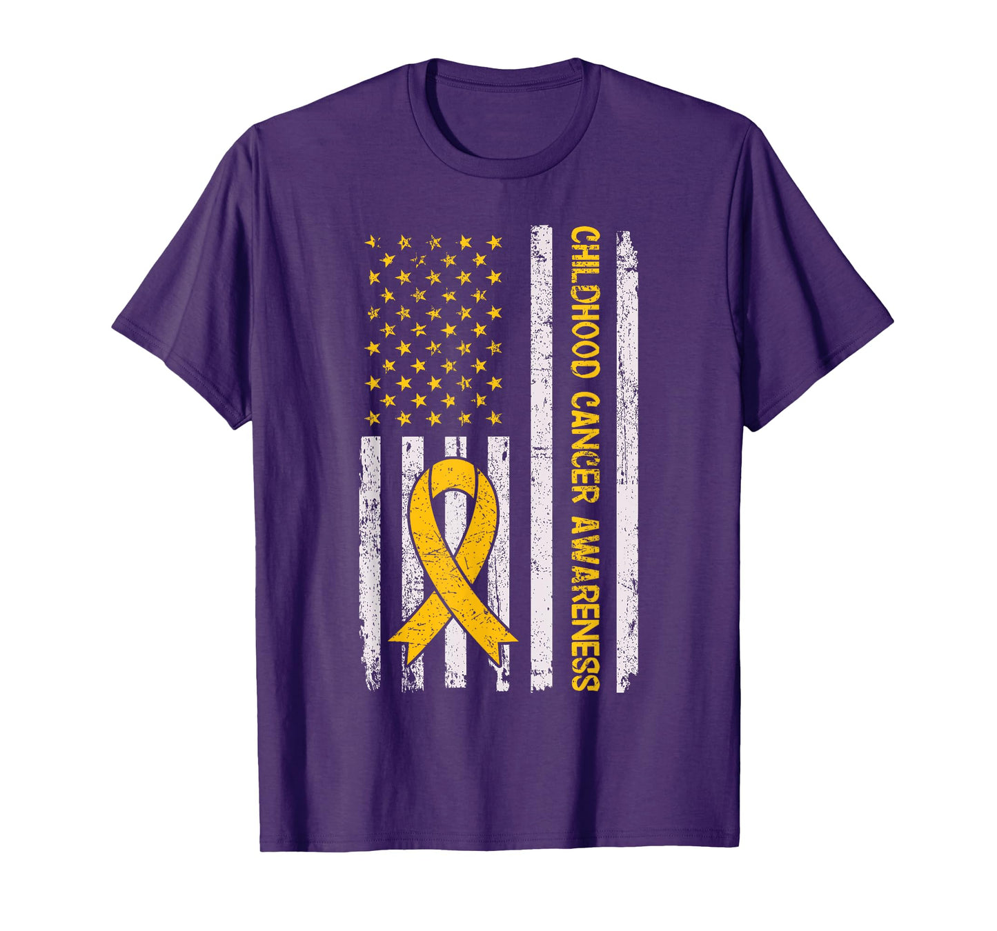 Childhood Cancer Awareness Month Gold Ribbon American Flag T-Shirt