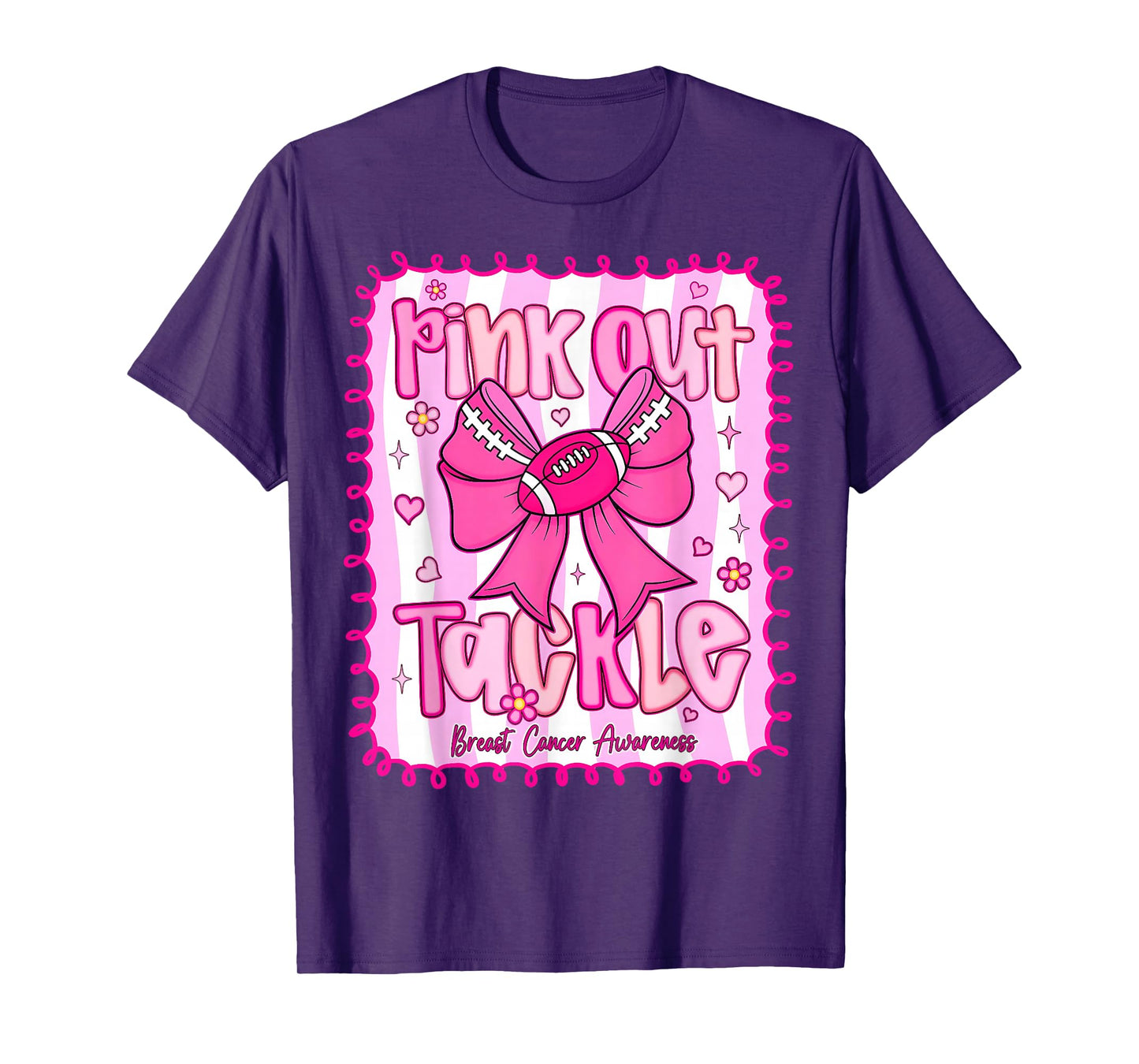 Pink Out Tackle Football Bow Pink Cheer Women Breast Cancer T-Shirt
