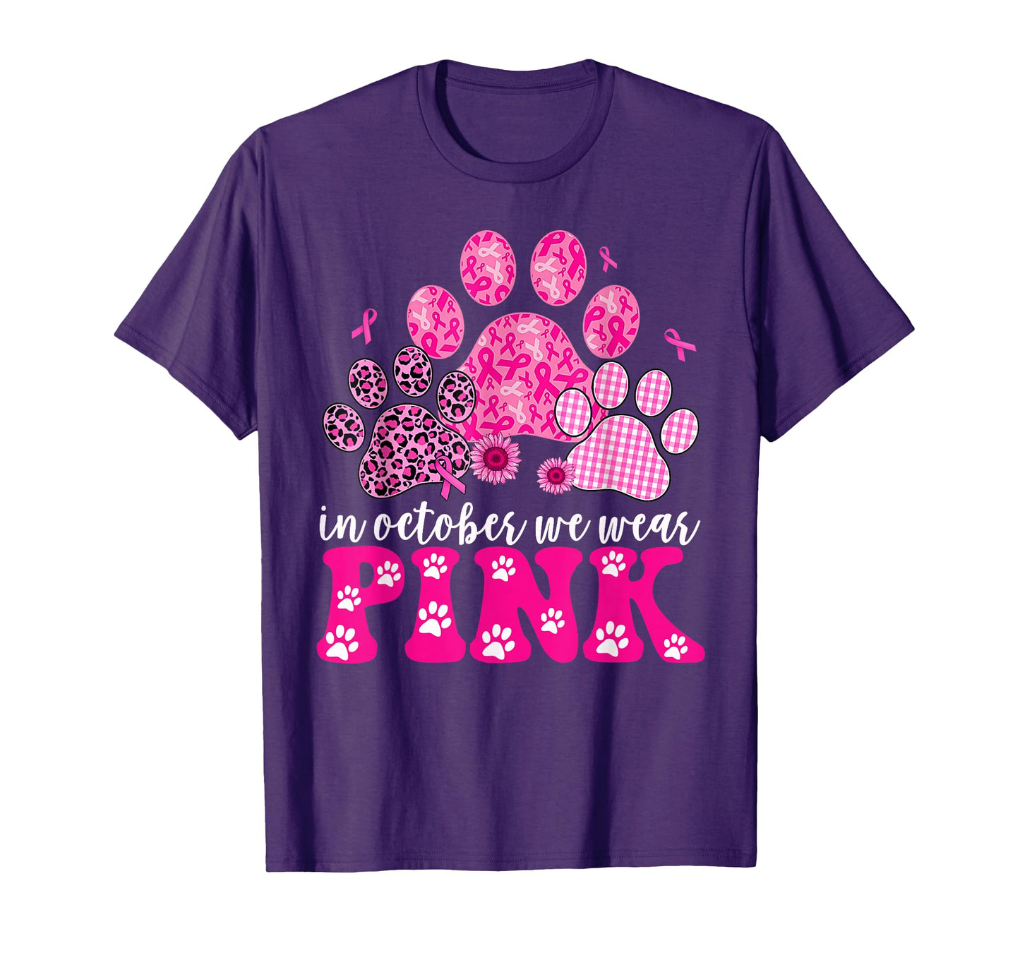 In October We Wear Pink Dog Cat Paw Breast Cancer Awareness T-Shirt