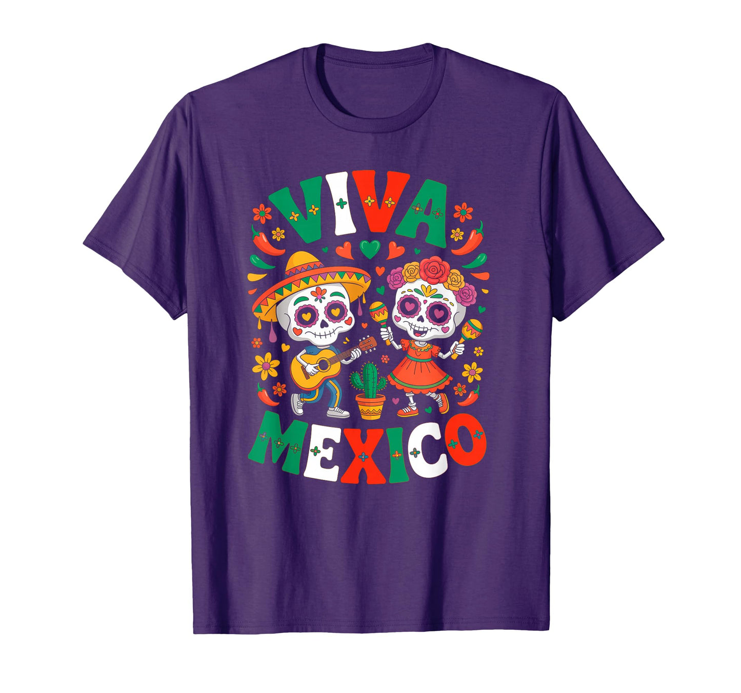 Viva Mexico Skeleton Maracas Mexican Flag Independence Day T-Shirt