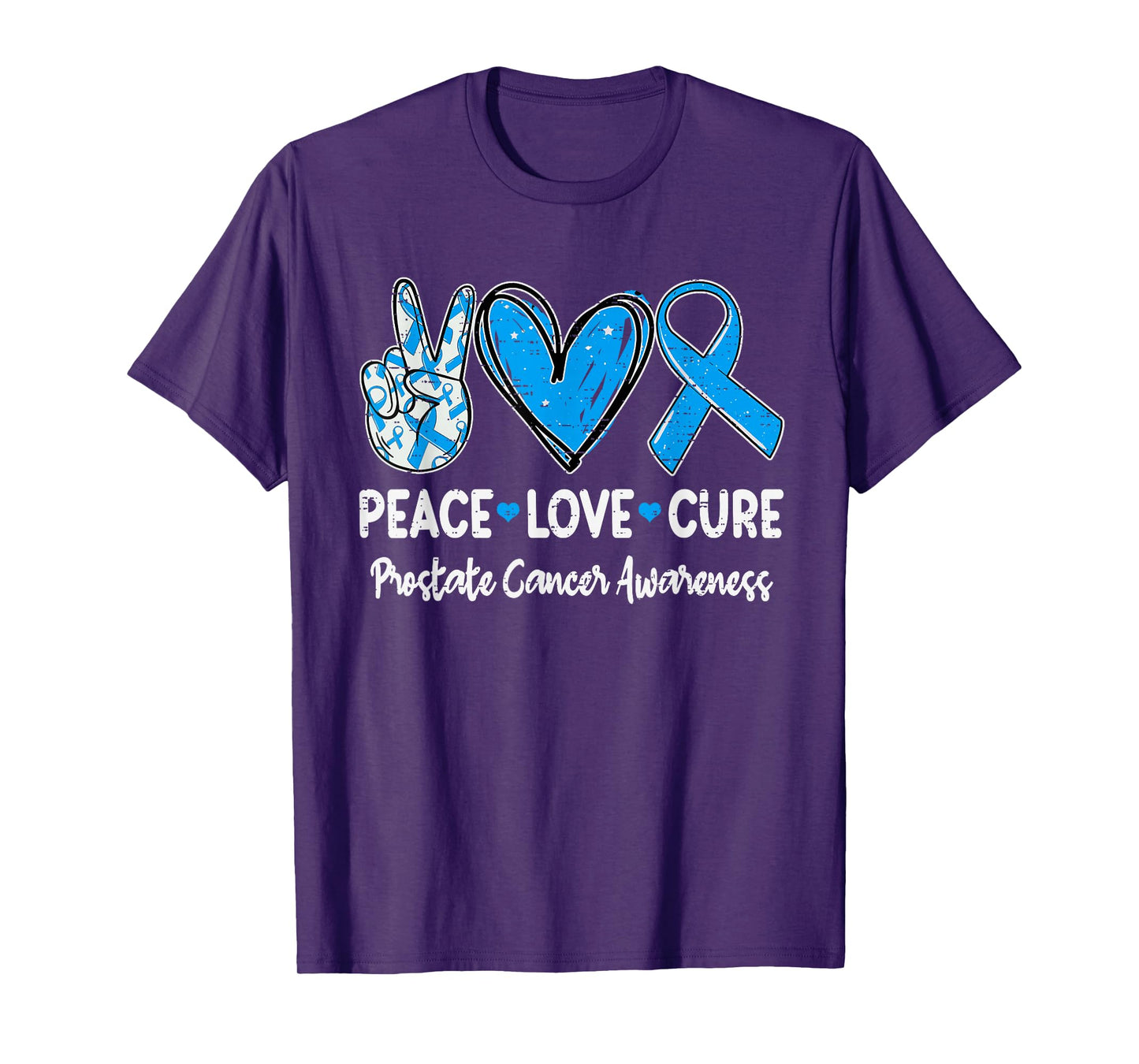 Peace Love Cure Prostate Cancer Awareness Ribbon Blue T-Shirt