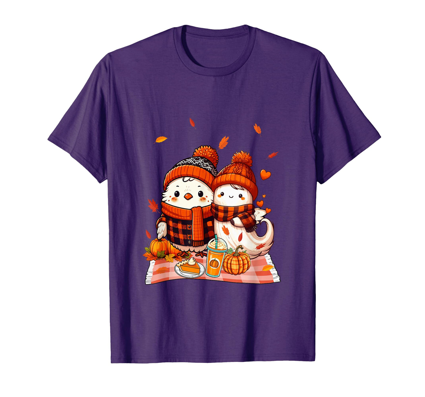 Chicken with Boo Halloween Thanksgiving Fall Leaves Pumpkins T-Shirt