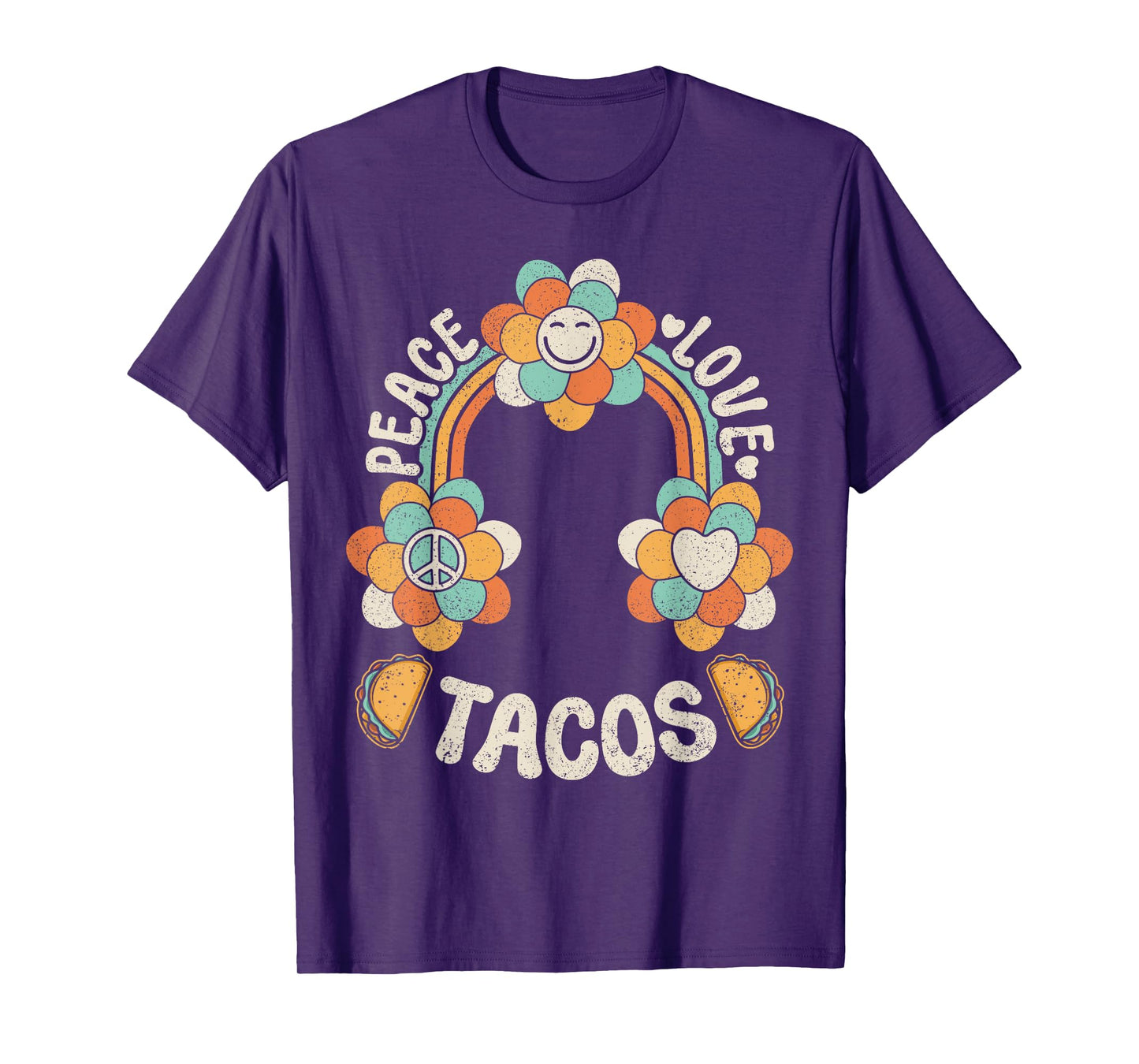 Groovy Rainbow Outfit Mexican Food Lover Peace Love Tacos T-Shirt