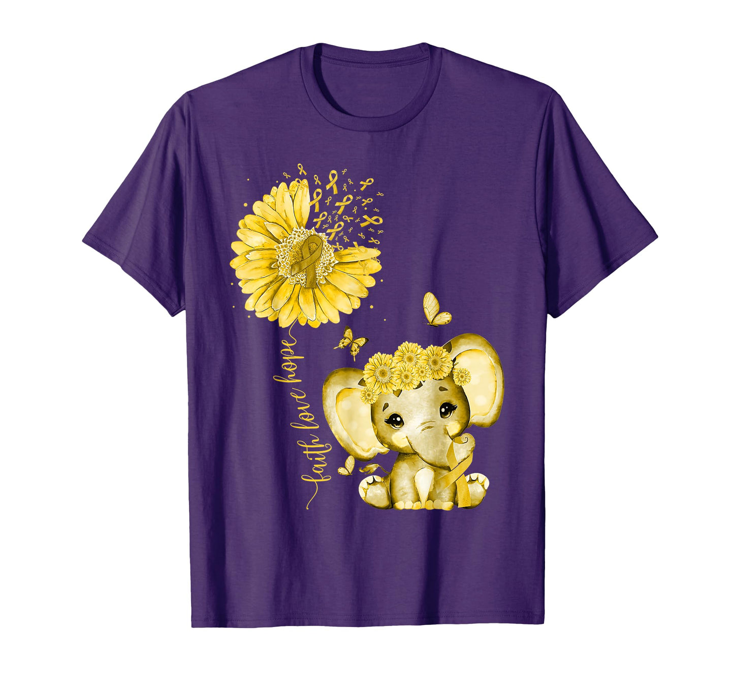 Childhood Cancer Cute Elephant With Sunflower Gold Ribbon T-Shirt