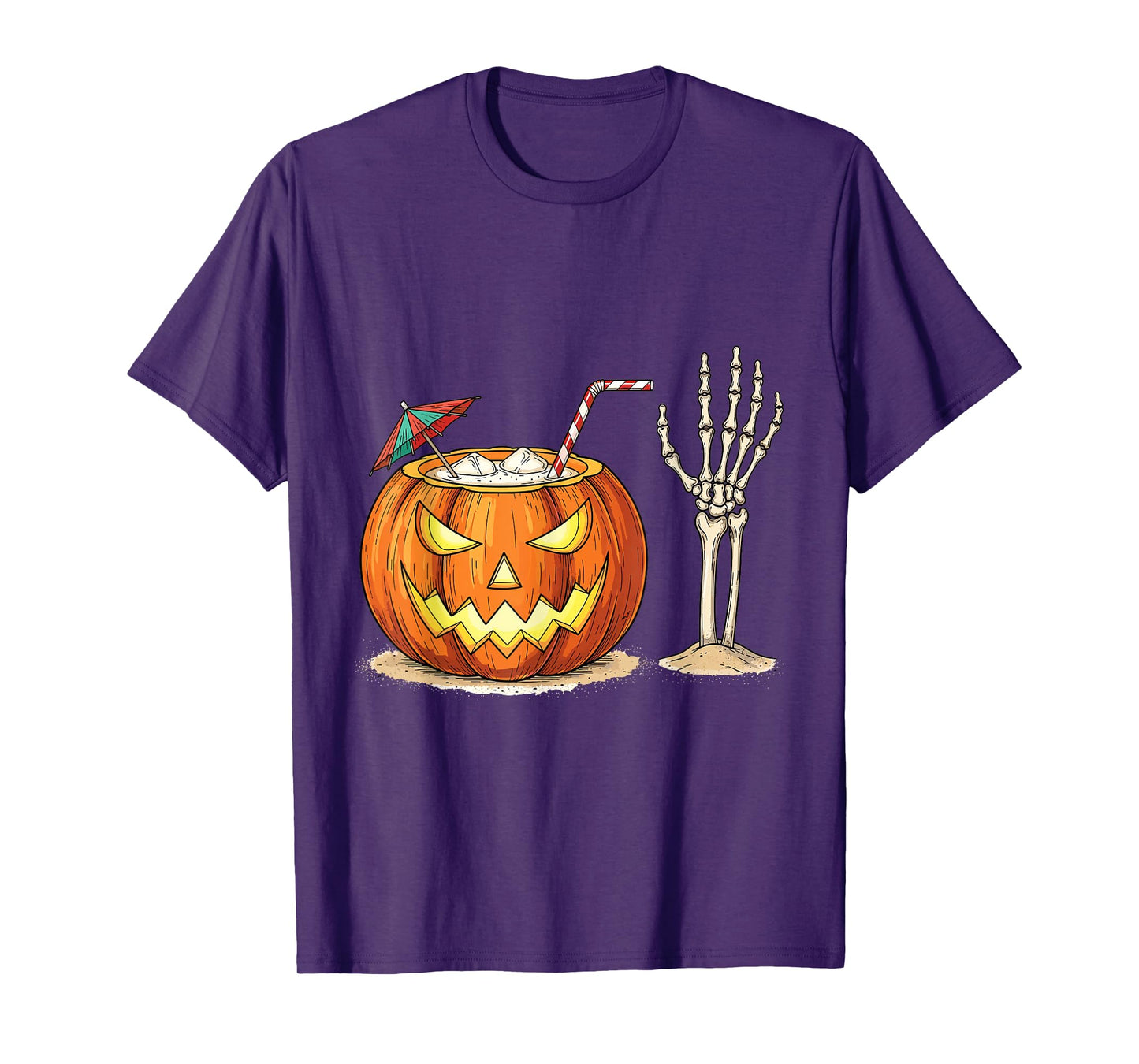 Spooky Pumpkin Cocktail with Skeleton Hand T-Shirt