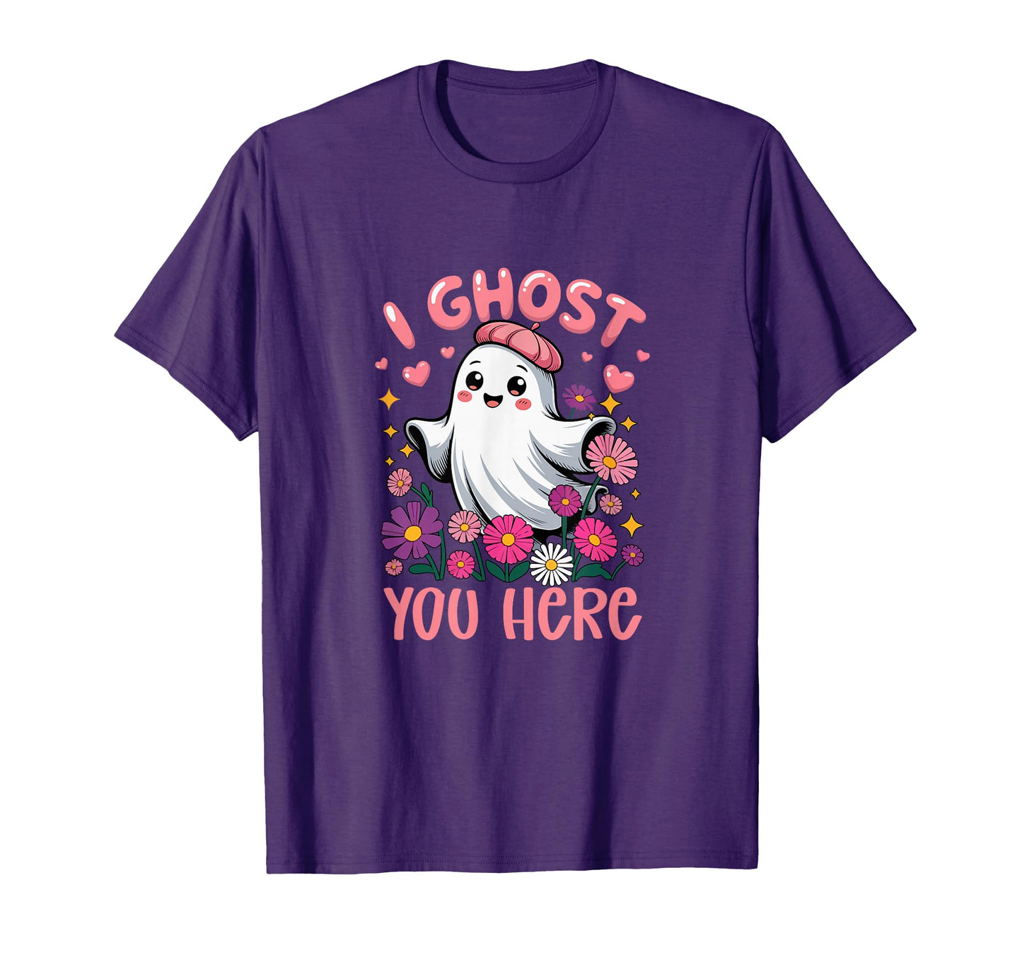 Ghost You Here Halloween Boo Colorful Flowers Lover Women T-Shirt
