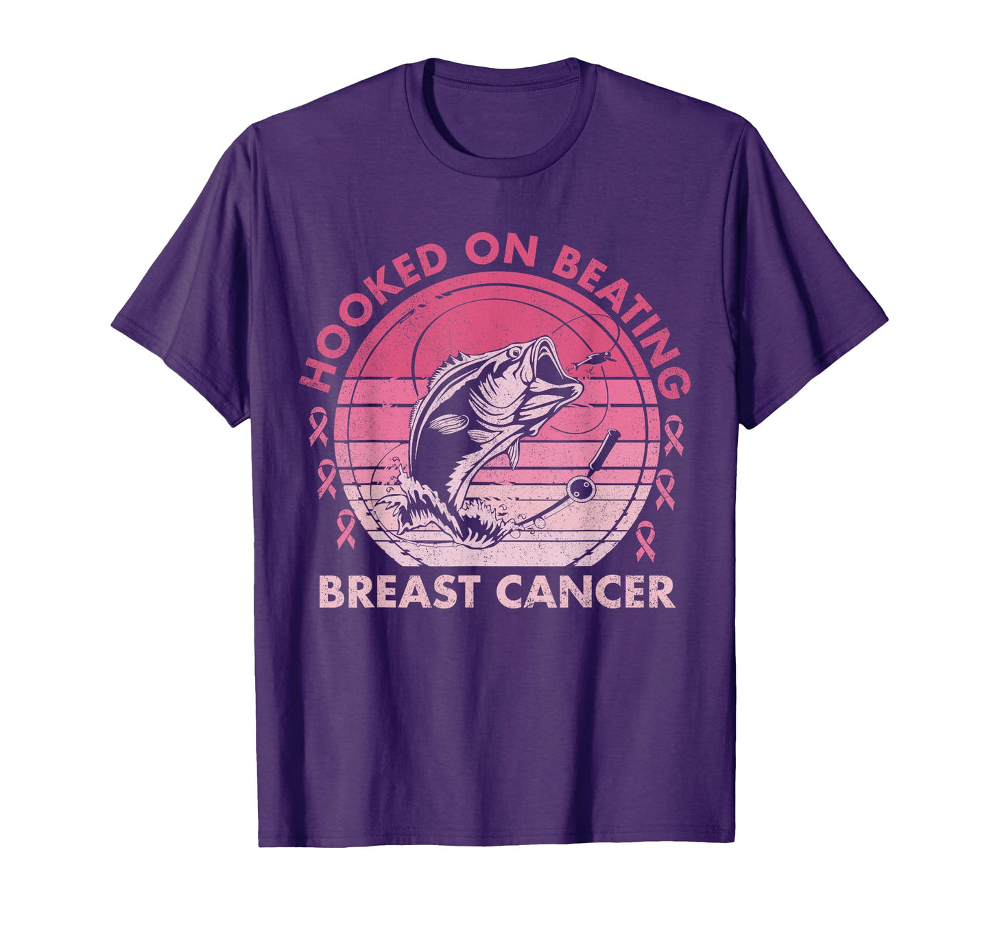 Hooked on Beating Breast Cancer Awareness Fishing Vintage T-Shirt