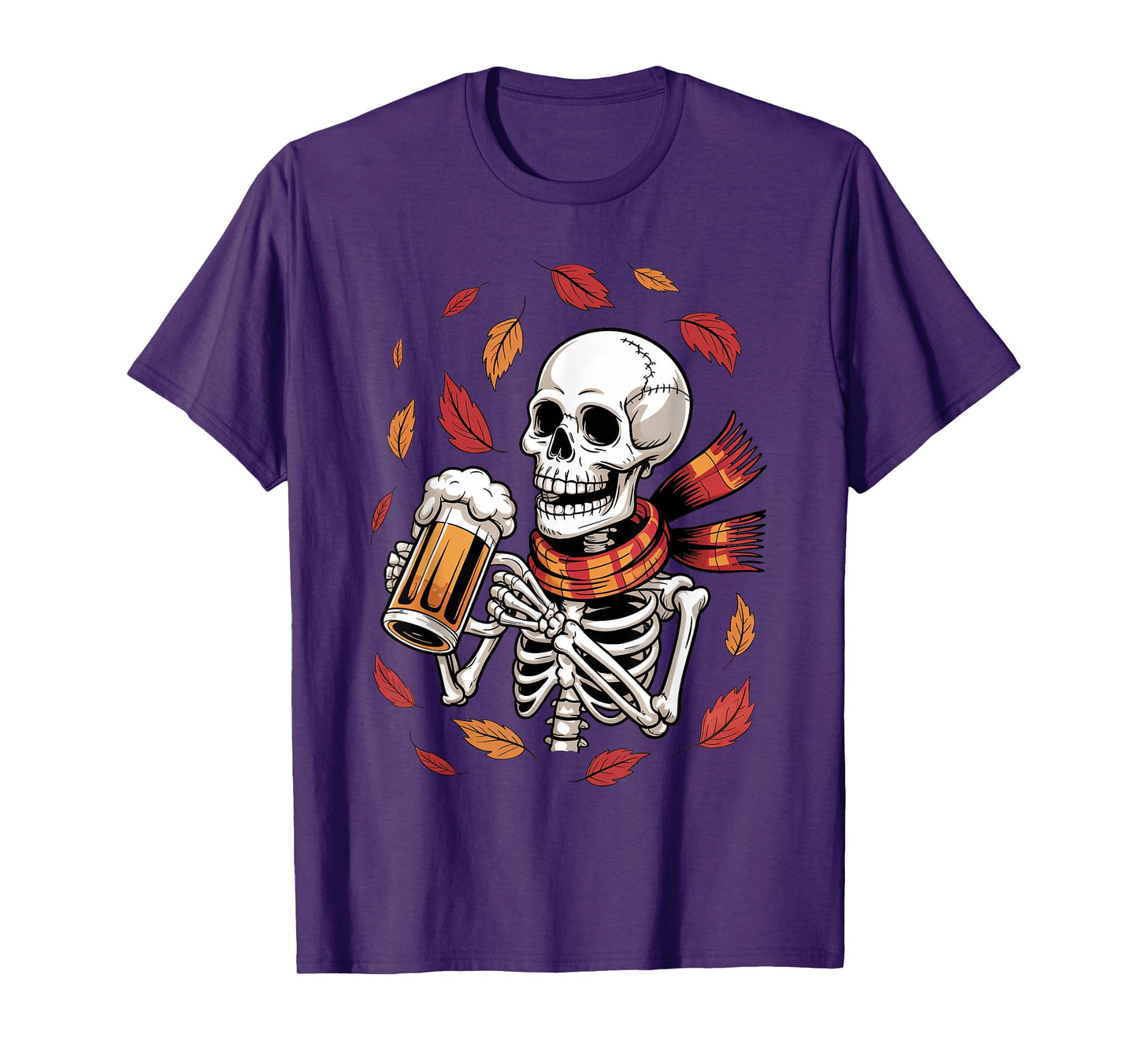 Skeleton Drinking Beer Halloween Autumn Thanksgiving Costume T-Shirt